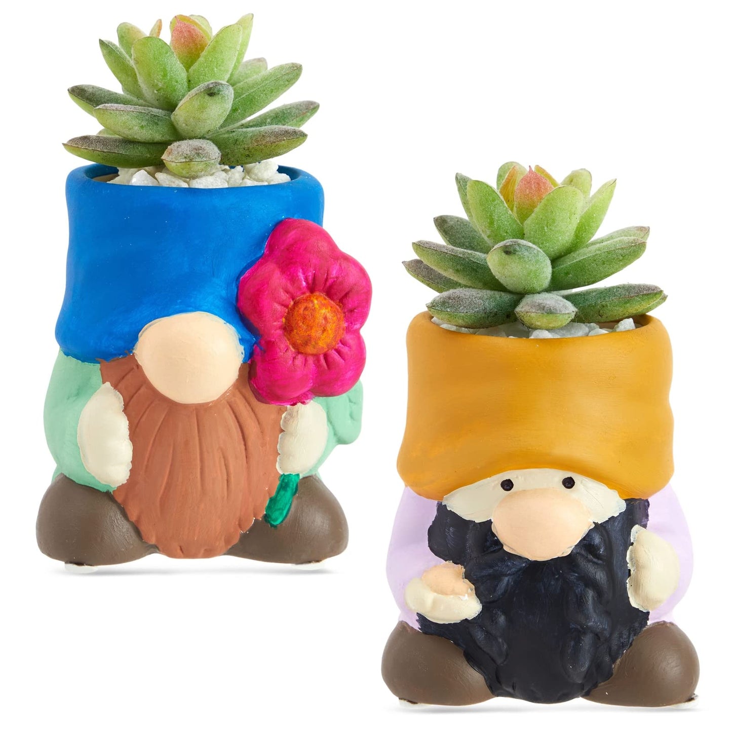Bright Creations Paintable Ceramic Garden Gnome Planters - 3 x 3 x 4 in, White, Pack of 4, Unfinished - Succulent Pots to Paint with Drainage Holes & Plugs - DIY Pottery Kit