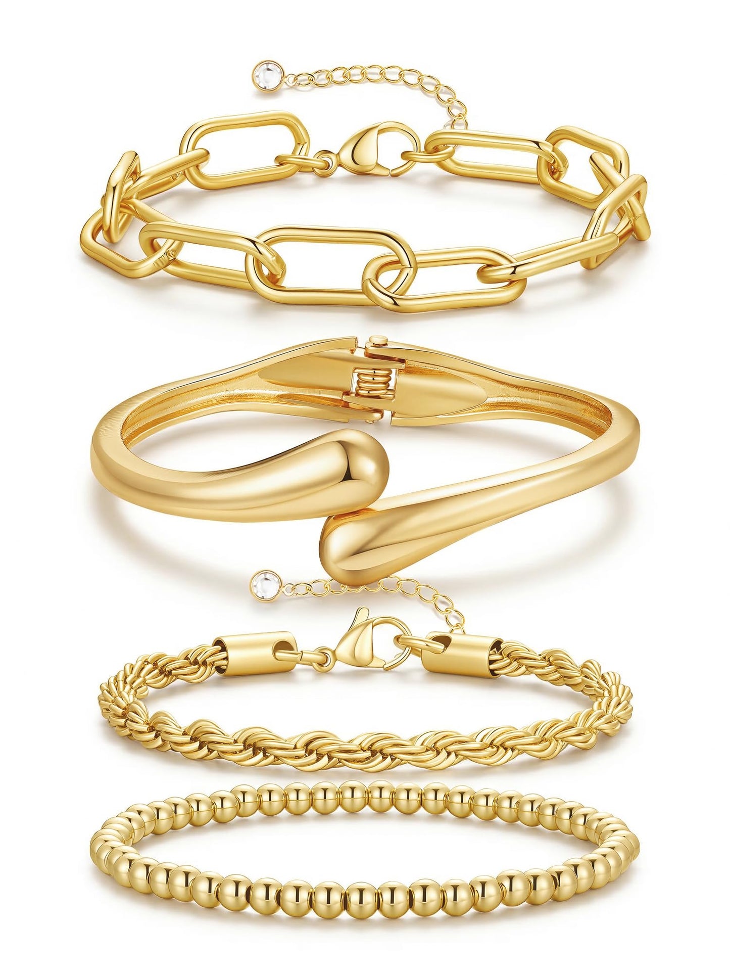 M MOOHAM Chunky Gold Bangle Bracelets for Women, Dainty 14k Gold-Plated Thicker Stackable Chain Bangles Cuff Bracelets Stack Set for Women Trendy Jewelry Gifts