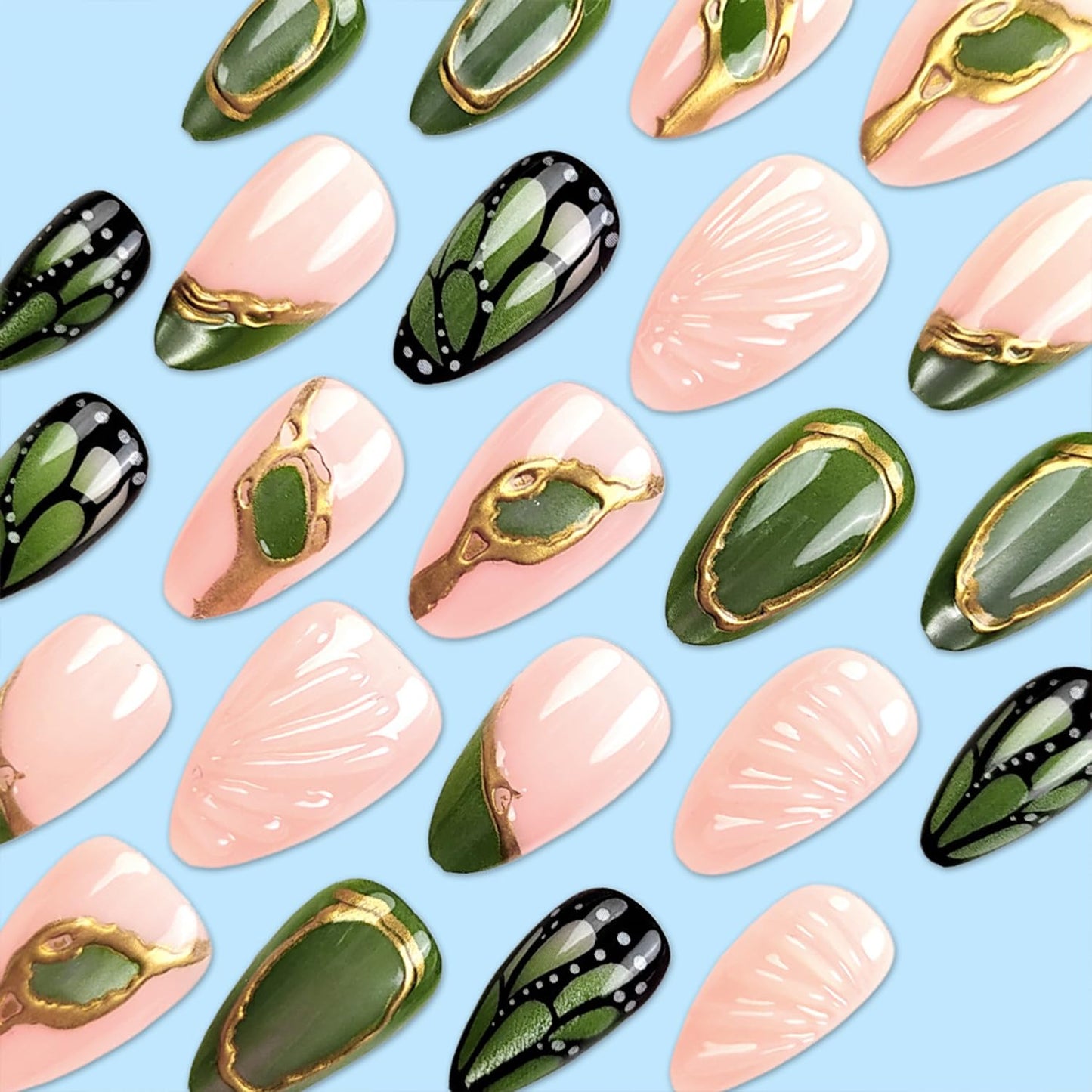 30 Pcs Irregular French Tip Press on Nails 3D Stripe Fake Nails Short Oval Acrylic Glue on Nail Mirror Full Cover False Nail for Women