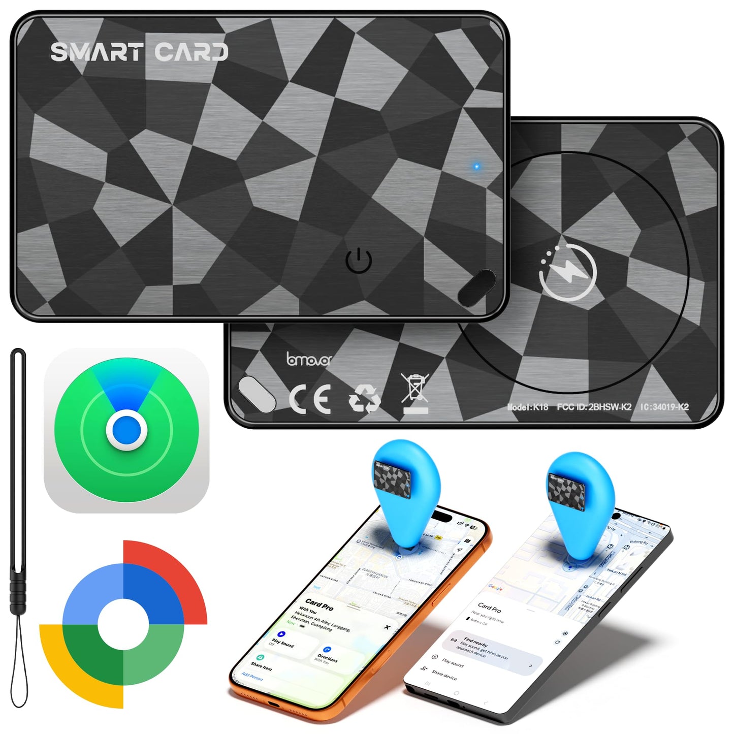 Wallet Tracker Card for iOS & Android, 6-13 Year Battery Slim Bluetooth Smart Card, Credit Card Size Smart GPS for Wallet Passport, Works with Apple Find My & Google Find Hub, Wireless Charging (1)