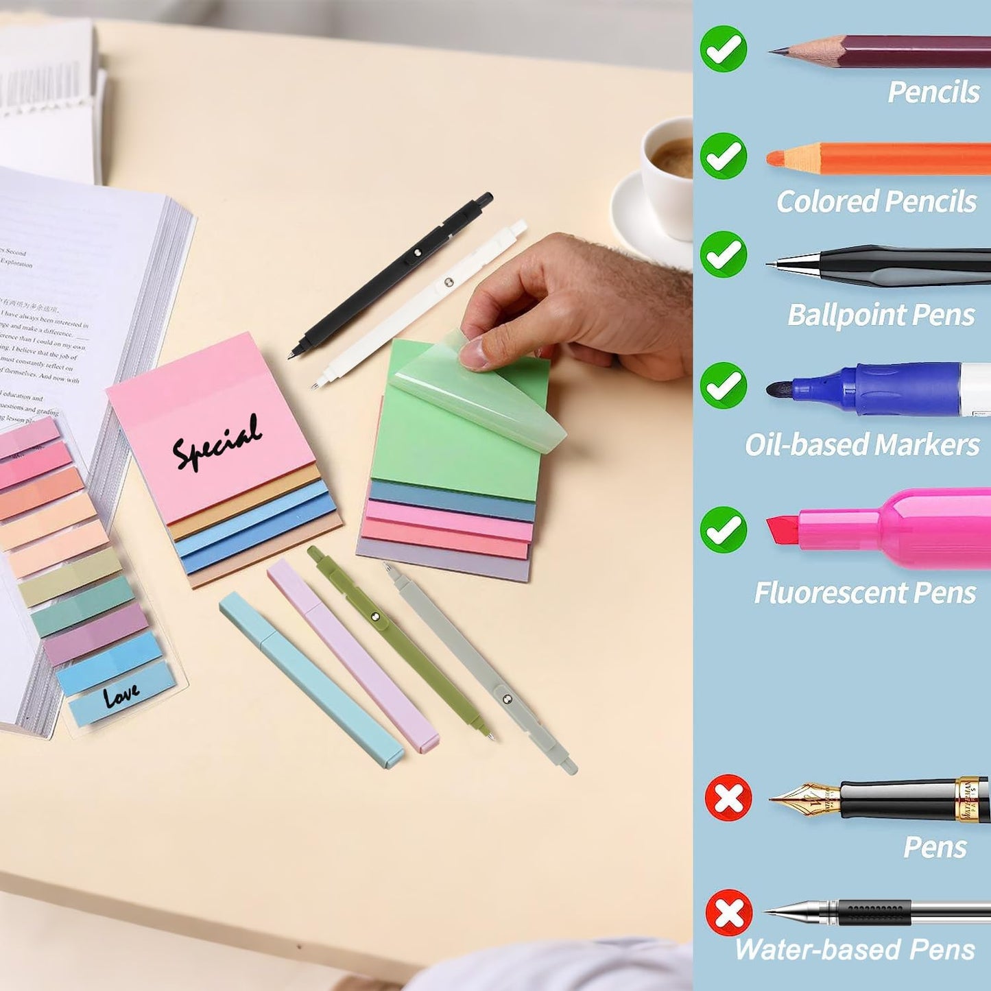 DHYLRICHER 38 PCS Annotation Set with Aesthetic Highlighters, Gel Pens, Sticky Notes & Tabs, Dual Tip, Fast Dry Ink Pens for Book Marking and Office Use