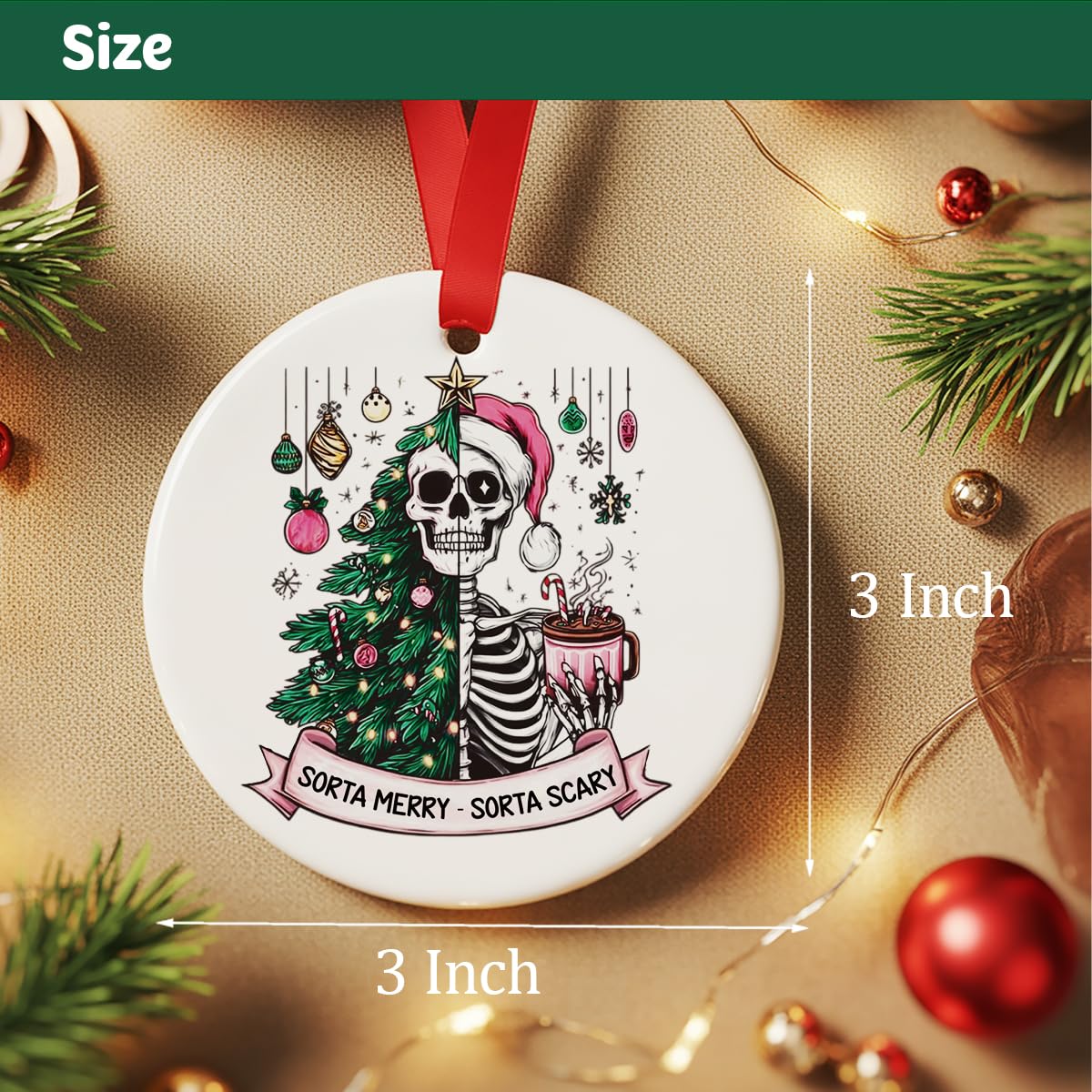 Spooky Skeleton Christmas Ornament, Sorta Merry Sorta Scary Ornament Gifts for Christmas Tree