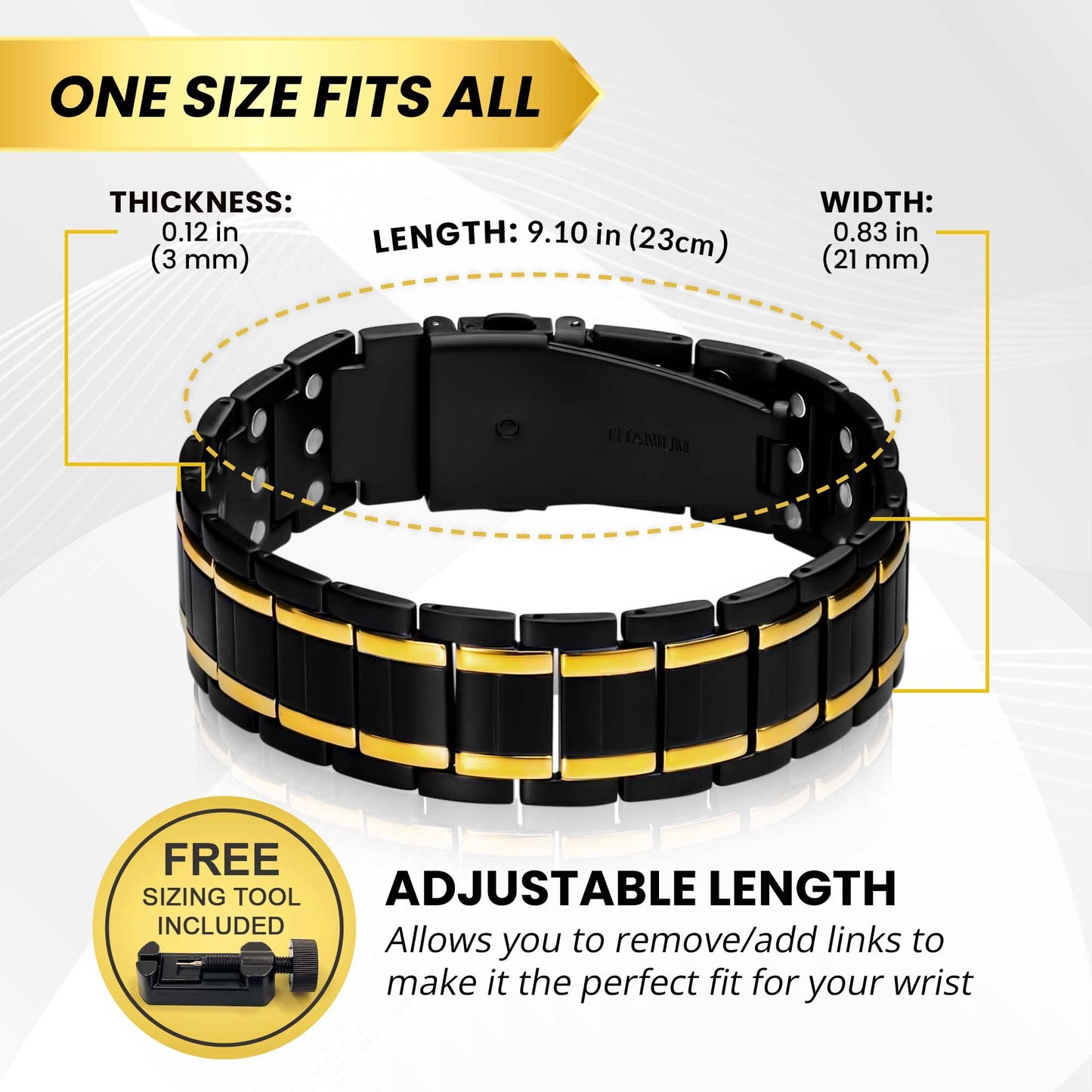 MagnetRX 3x Strength Magnetic Bracelets for Men – Titanium & Pure Copper Magnetic Bracelets for Men – Premium Fold–over Clasp & Adjustable Length with Sizing Tool