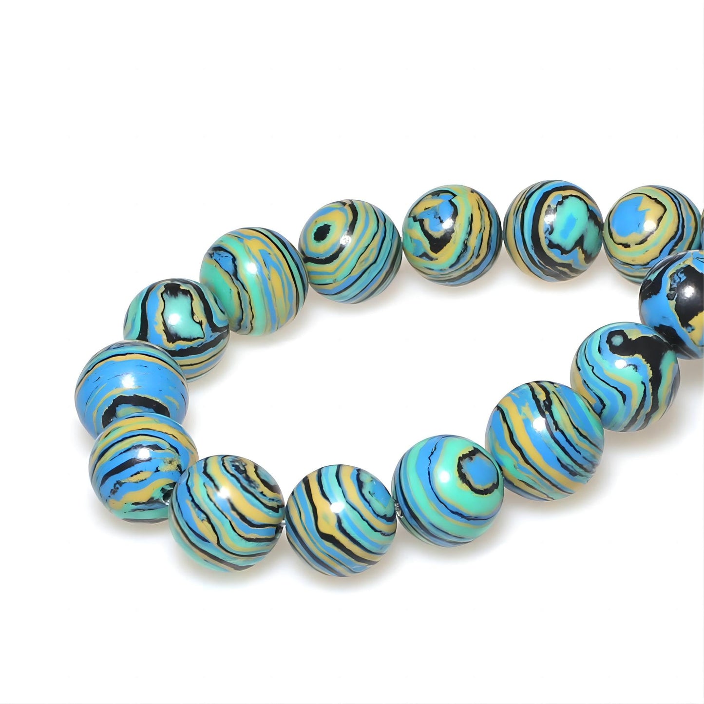 MJDCB Synthesis Colour Malachite Beads Beautiful Fashion Round Stone Beads for DIY Jewelry Making 15" (8mm, Blue- Gold - Black)