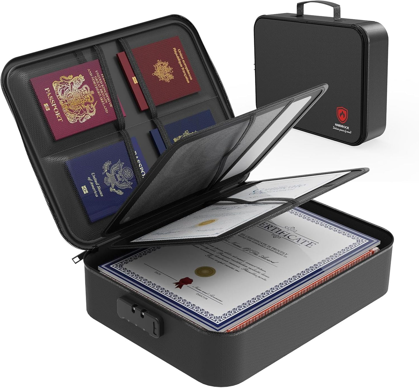 Fireproof Document Box with Lock,File Safe Bag for Home,Multi-Layer Important Document Organizer,Office Paper Storage File Folder Box for Laptop Certificates Passport,Portable Waterproof