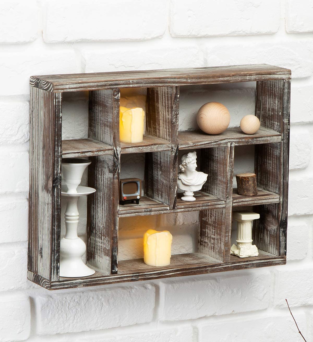 J JACKCUBE DESIGN Rustic Multi-Slot Shelf Cube Display 9 Compartment Shadow Box Wall mountable Shelf for Collection Square Freestanding Case Farmhouse Décor - MK570A (Rustic Wood)