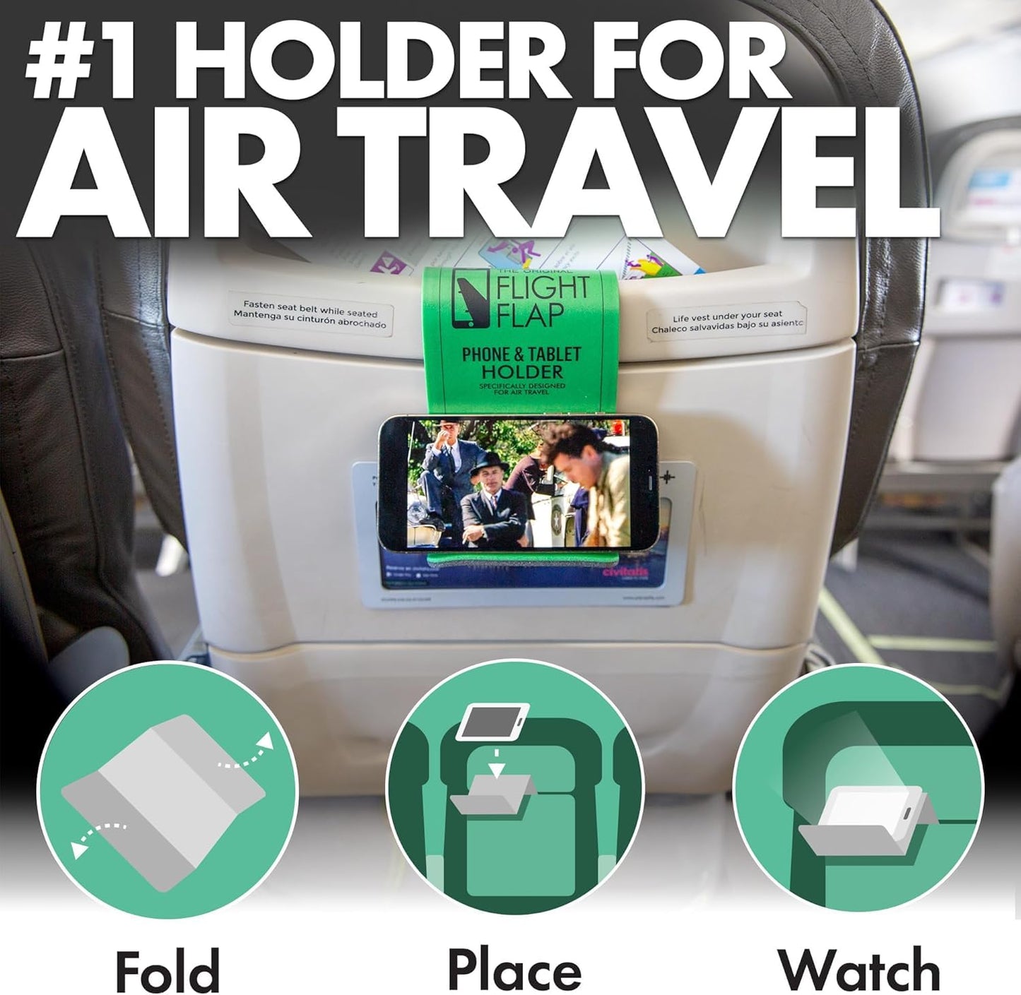 Flight Flap Airplane Phone Holder, Flexible Cell Phone Holder, Folding Cellphone Stand for Desk, Bed, Office, Treadmill - Airplane Gadgets for Long Travel Accessories - Plane Essentials (Green)