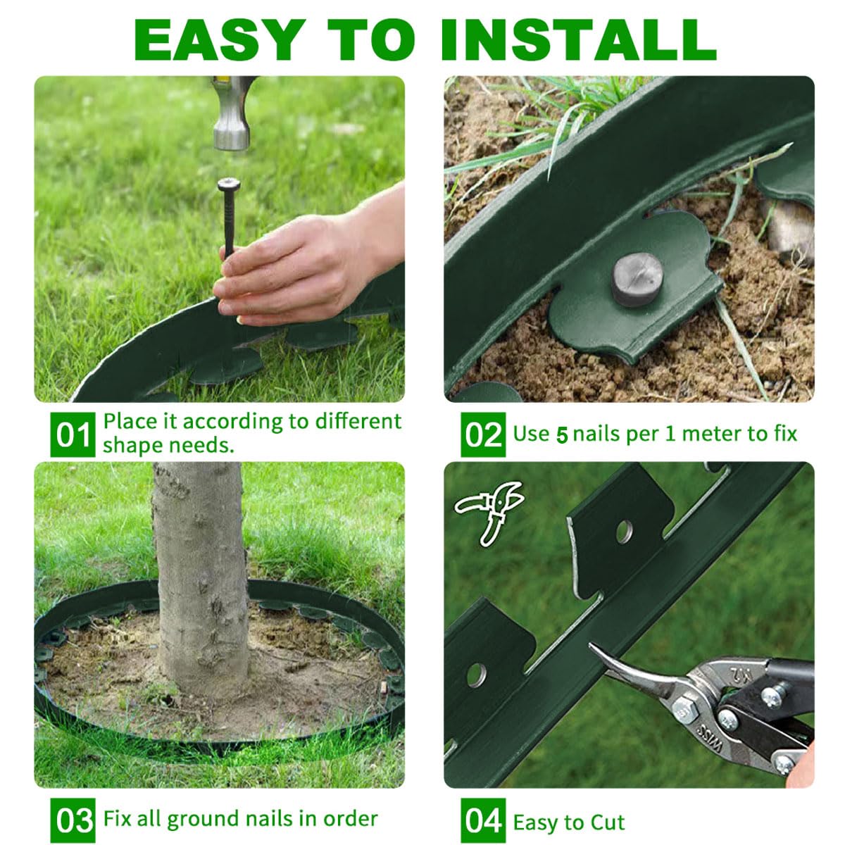 Landscape Edging 33FT,Garden Edging Borders [Extra Tall 4IN High] Flexible Lawn Edging Kit with Total 50pcs Stakes,Mini Plastic Fence Edge Used for Yard,Flowerbeds,Landscaping,Grass,Tree -Green