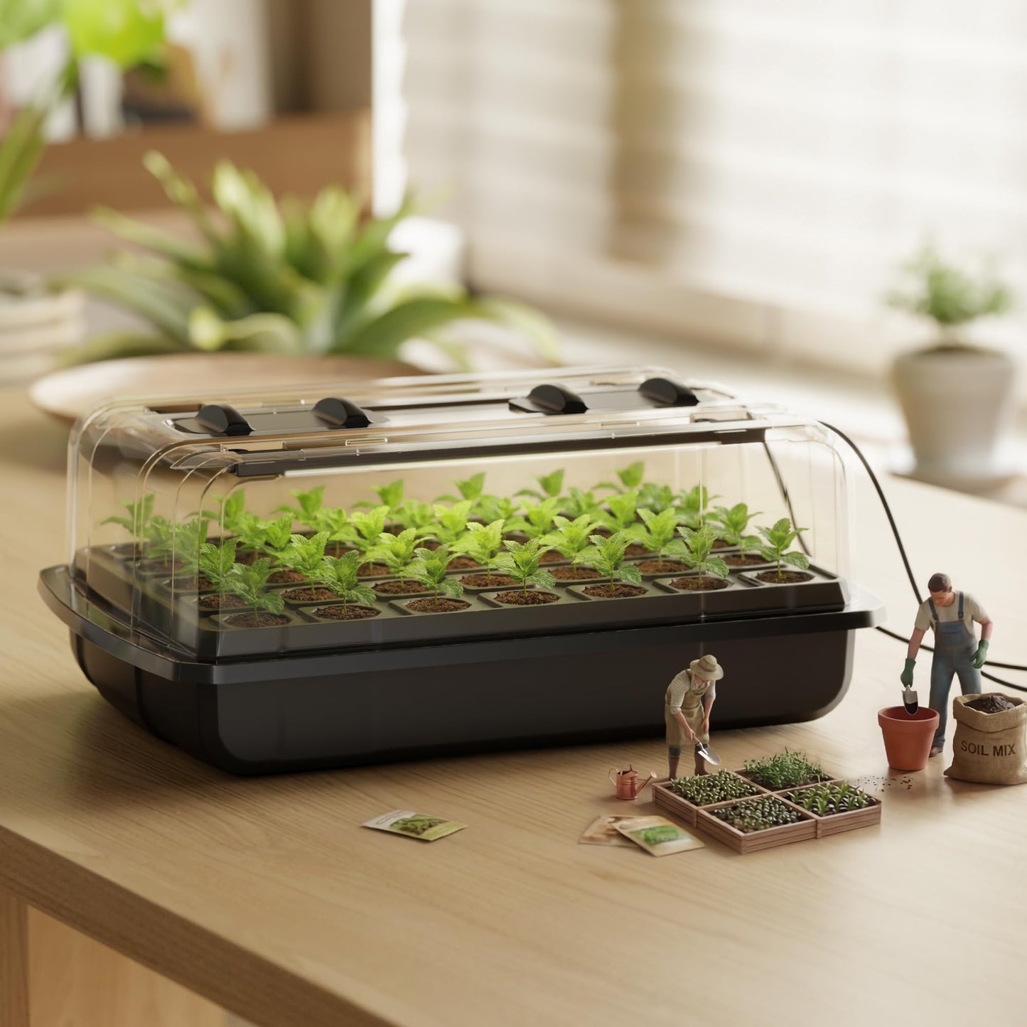 SUNCOZE Seed Starter Tray, 70 Cell Seed Starting Kit with Humidity Dome, Seedling Starter Tray with Adjustable Vent, Hydroponic Seed Germination Tray with 12W Full Spectrum LED Grow Light