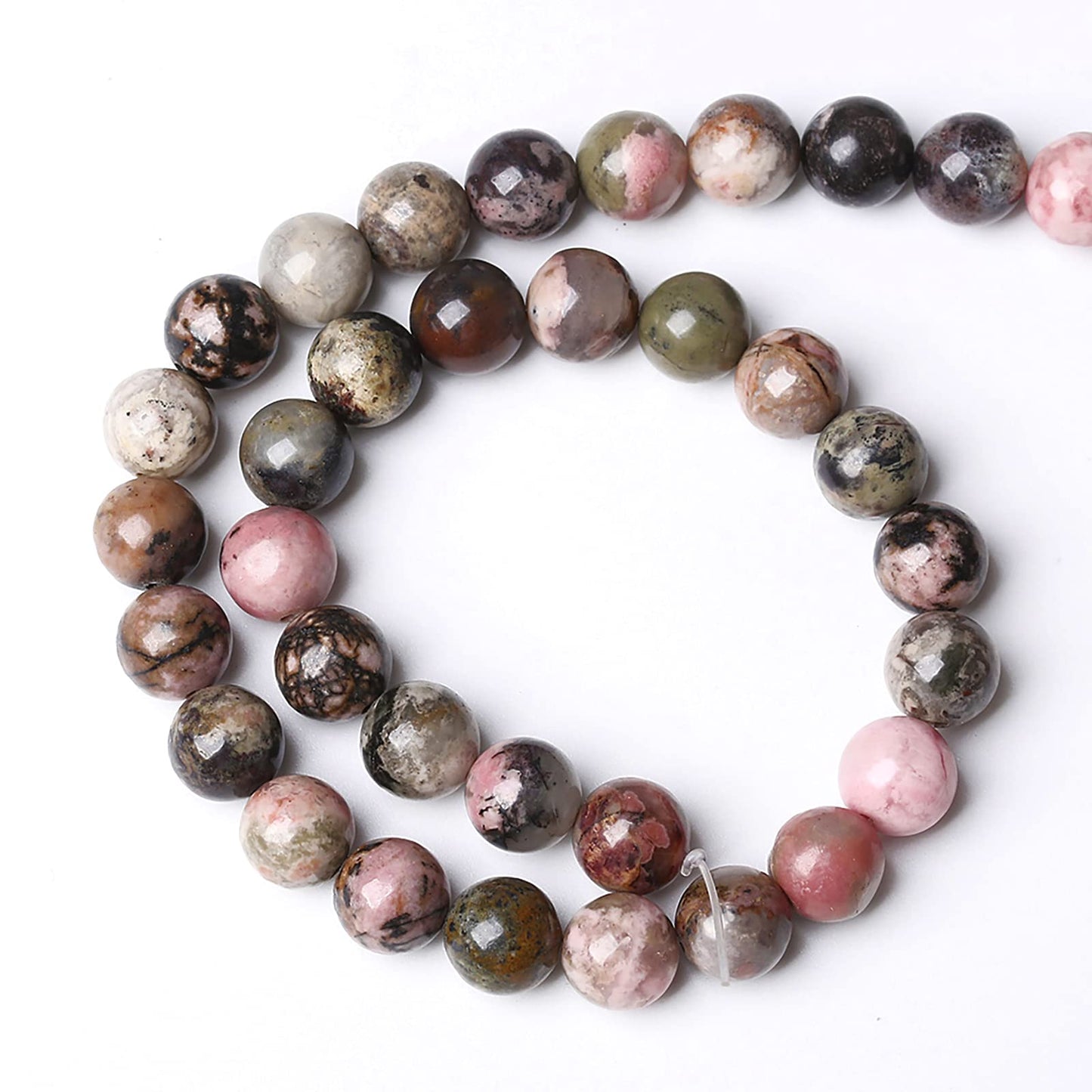 10mm 38pcs Natural Black Lace Rhodonite Beads Healing Power Stones Round Loose Gemstone Beads for Jewelry Making DIY Bracelet Necklace 15"
