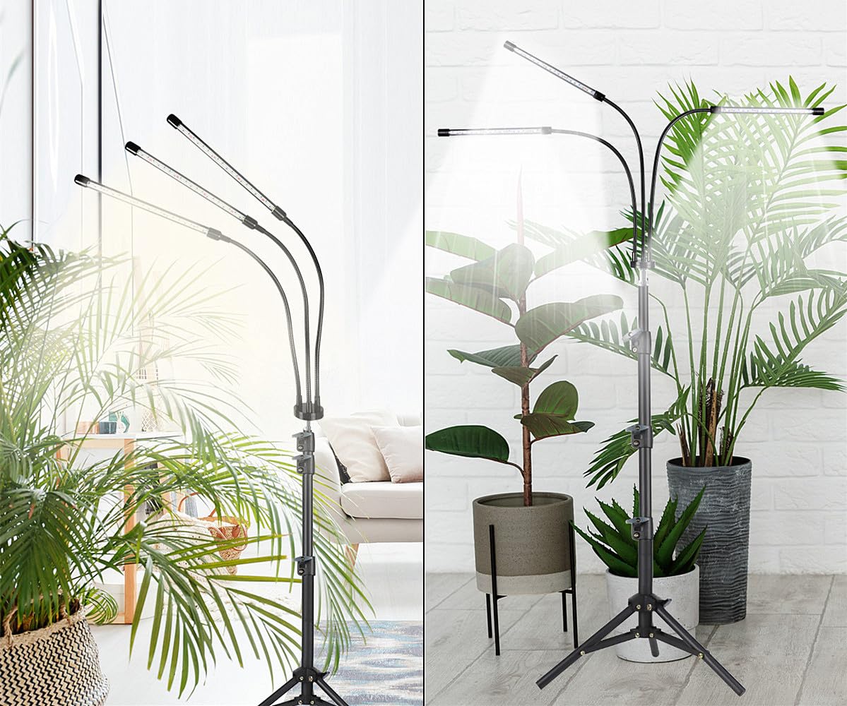 GHodec Grow Light with Stand, 60 LED 5500K Full Spectrum Floor Plant Light for Indoor Plants Growing,5 Dimmable Levels & Auto On/Off Timer,Tripod Stand Plant Lamp Height Adjustable