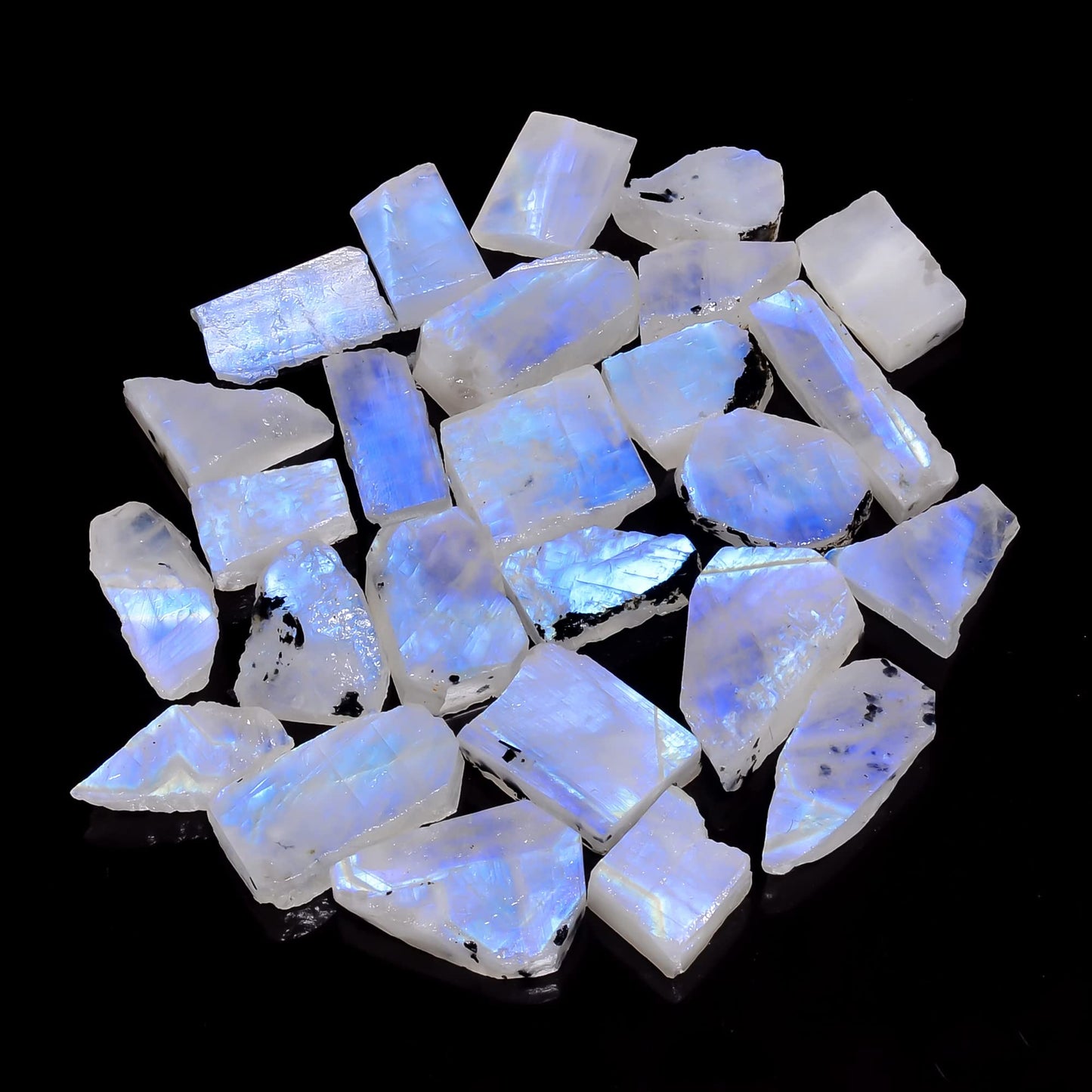 Natural Moonstone Raw Slice Gemstone- Healing Crystals for DIY Jewelry Making -Loose Natural Cabochon -Perfect for Crafting Unique Jewelry Designs (5 pcs, 25-35 mm)