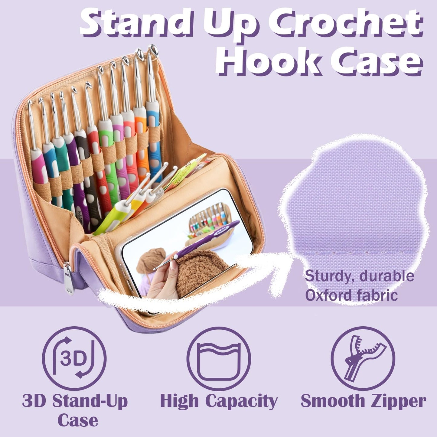 Novelchet Ergonomic Crochet Hooks Set, 13 Sizes Crochet Needles for Beginners with Case 2mm(B)-10mm(N) Purple