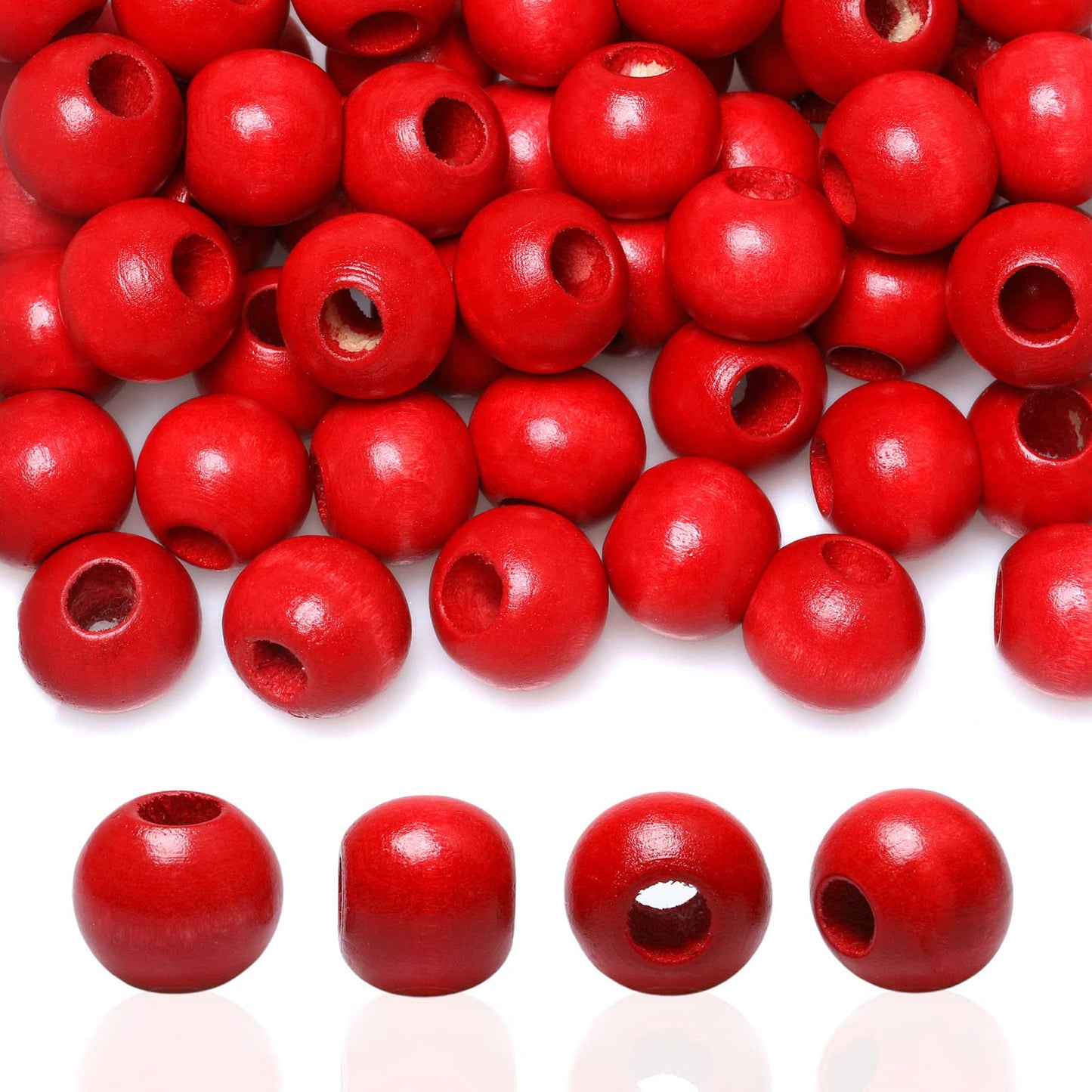 Red Wooden Macrame Beads - 20mm- 100 Beads- Hole 8mm- Quality Large Hole Wooden Beads for Macrame Project/Garlands