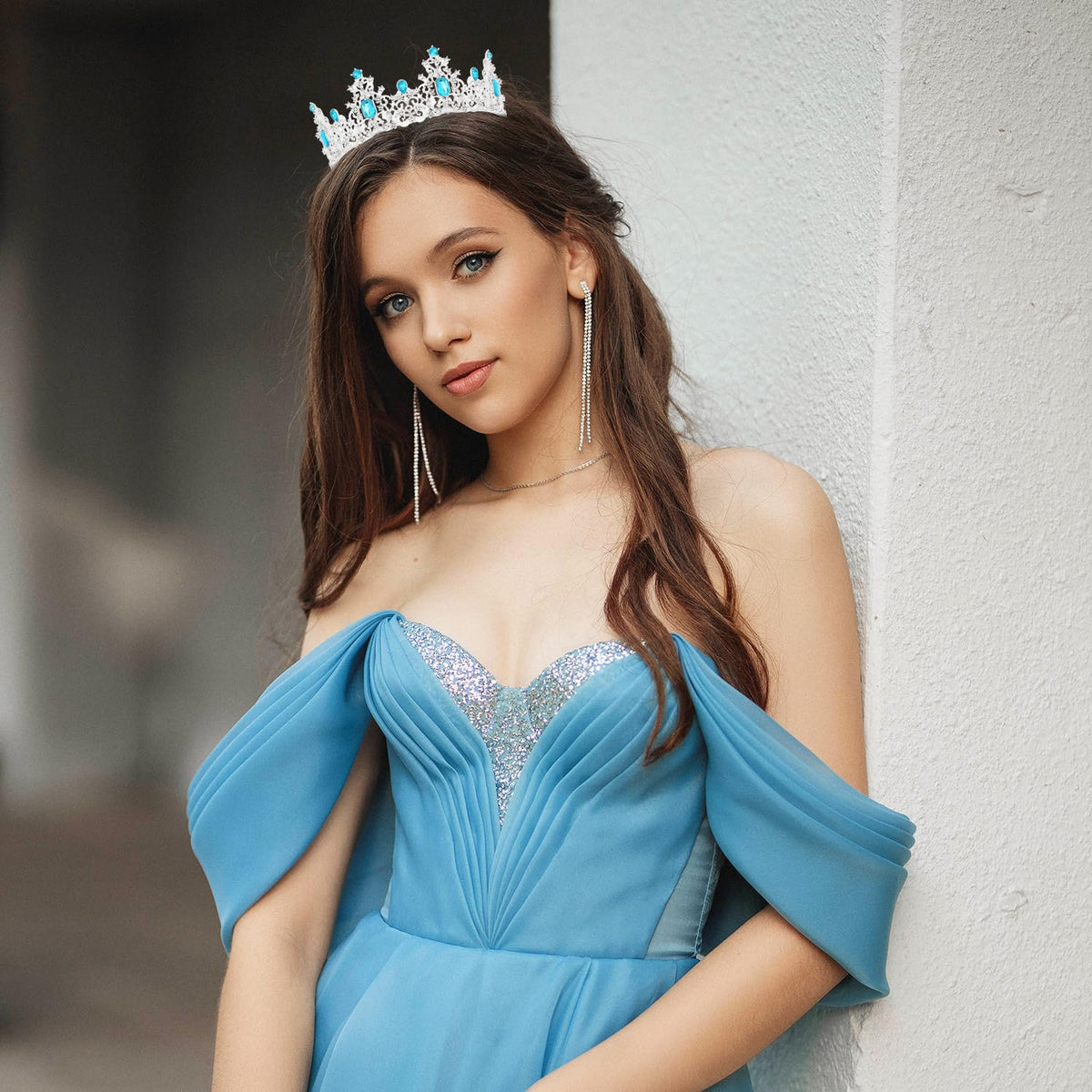Didder Light Blue Princess Crown Birthday Tiara Prom Queen Tiaras and Crowns for Women and Girls Halloween Costume Hair Accessories Bridal Wedding Headpiece