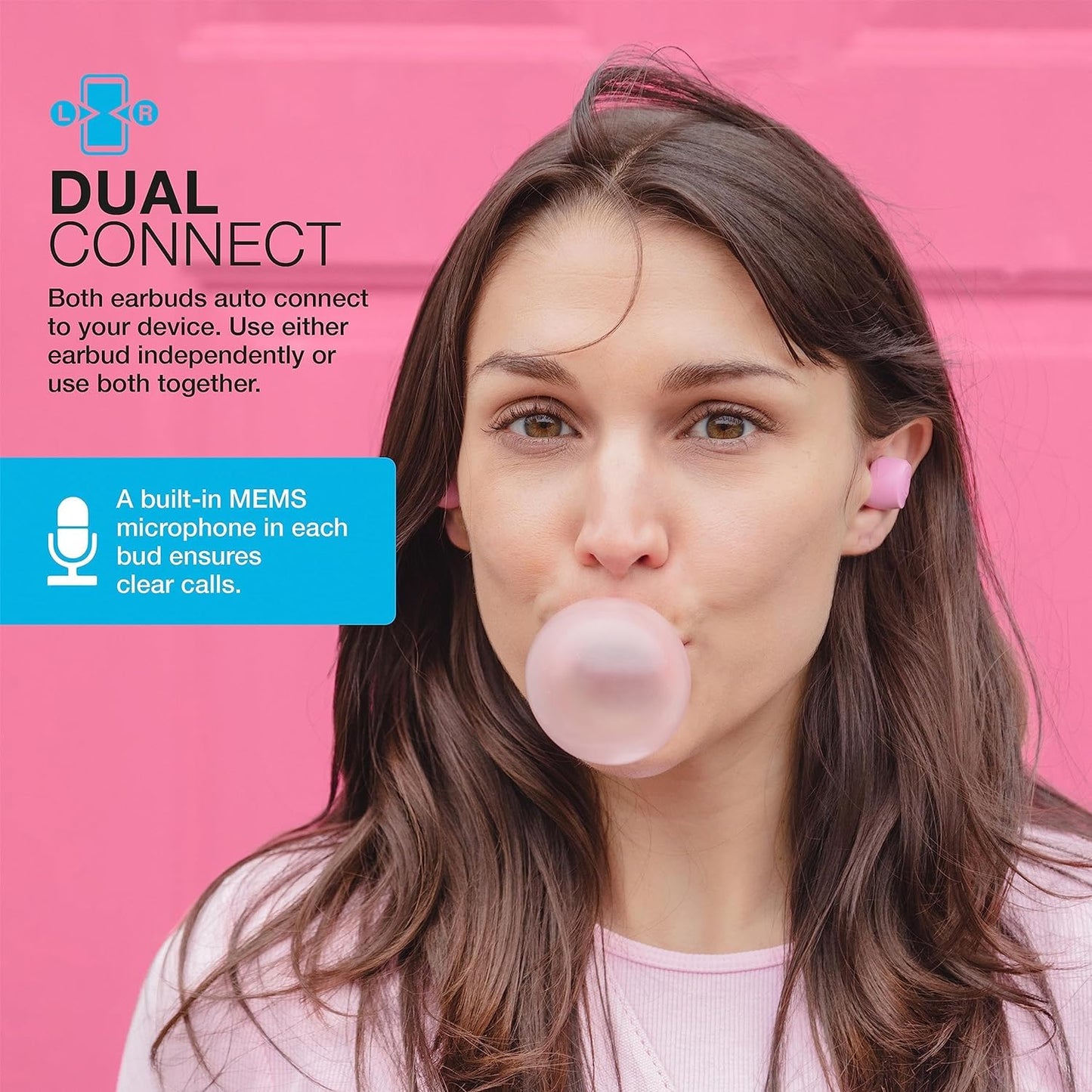 JLab Go Air Pop+ True Wireless Bluetooth Earbuds in Pink Plus Cloud Foam Mnemonic Earbud Tips