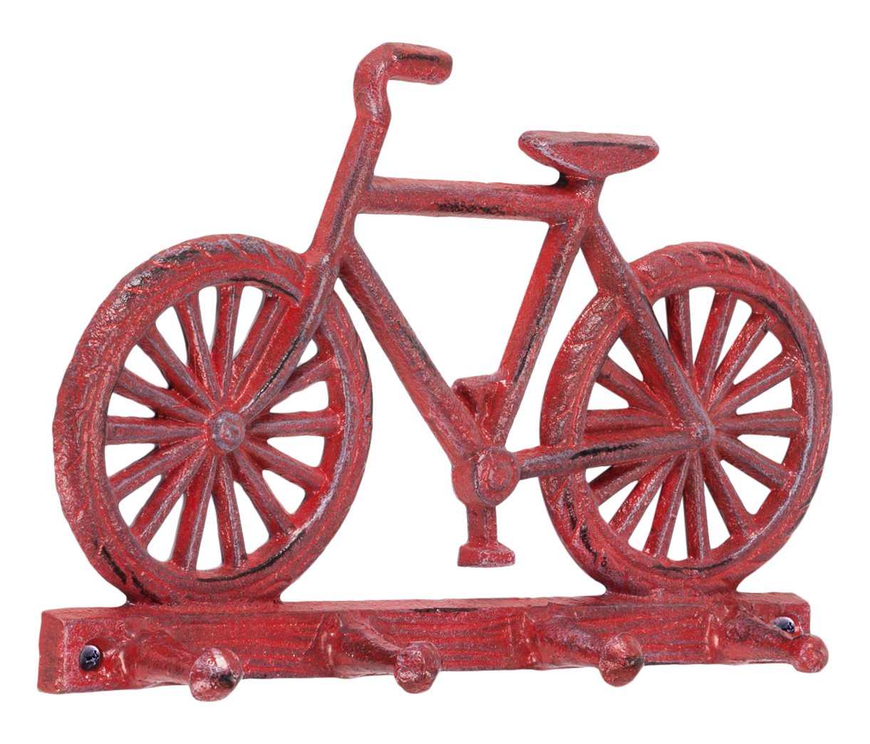 Abbott Collection Cast Iron Bicycle Quadruple Wall Hook, Antique Red (8" L)