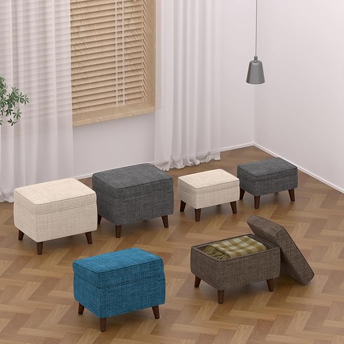 Foot Rests with Adjustable Cover, BOGO, Storage Ottoman Dorm, Footstool & Sitting Stool, Ottoman Foot Stool Set for Living Room, Bedroom, Dorm, Beige