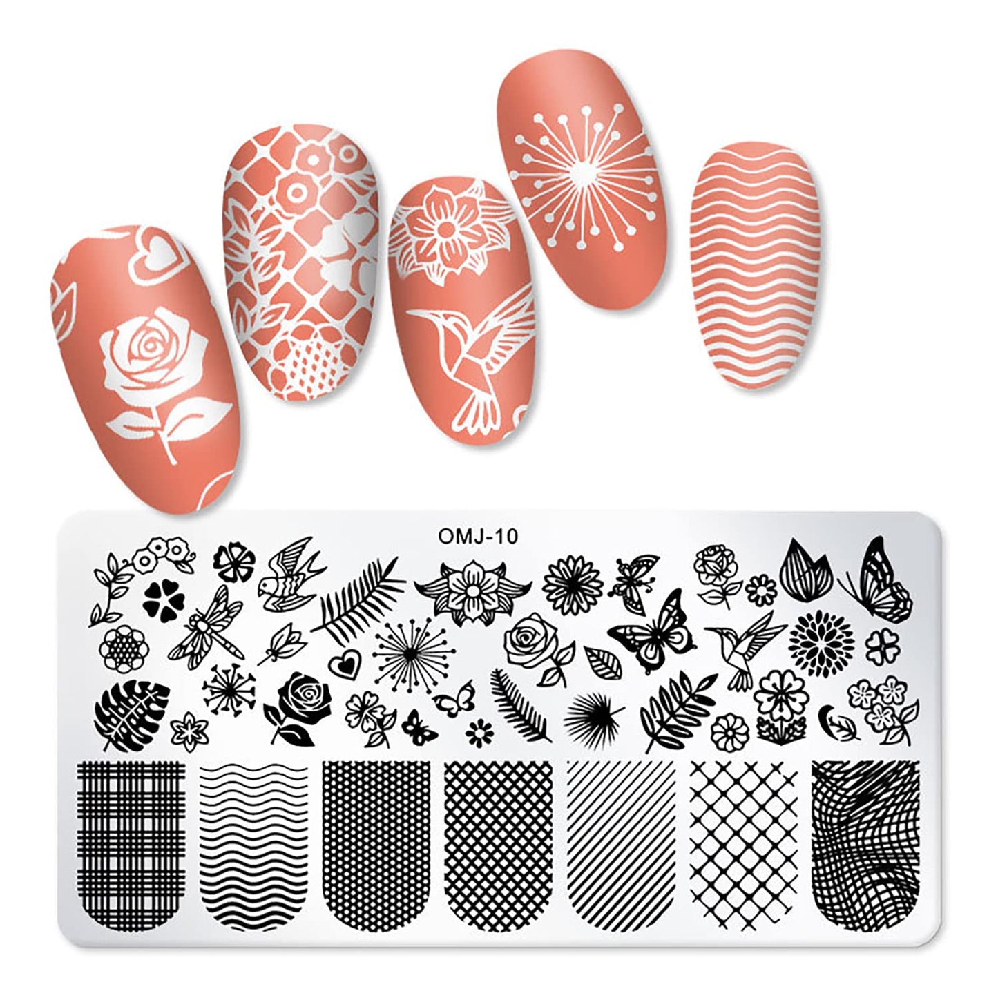 SILPECWEE 10Pcs Nail Stamping Plate Flower Butterfly Geometry Nail Stamps Nail Stencils Nail Plates Templates Stamping Plates for Nails Nail Art Accessories