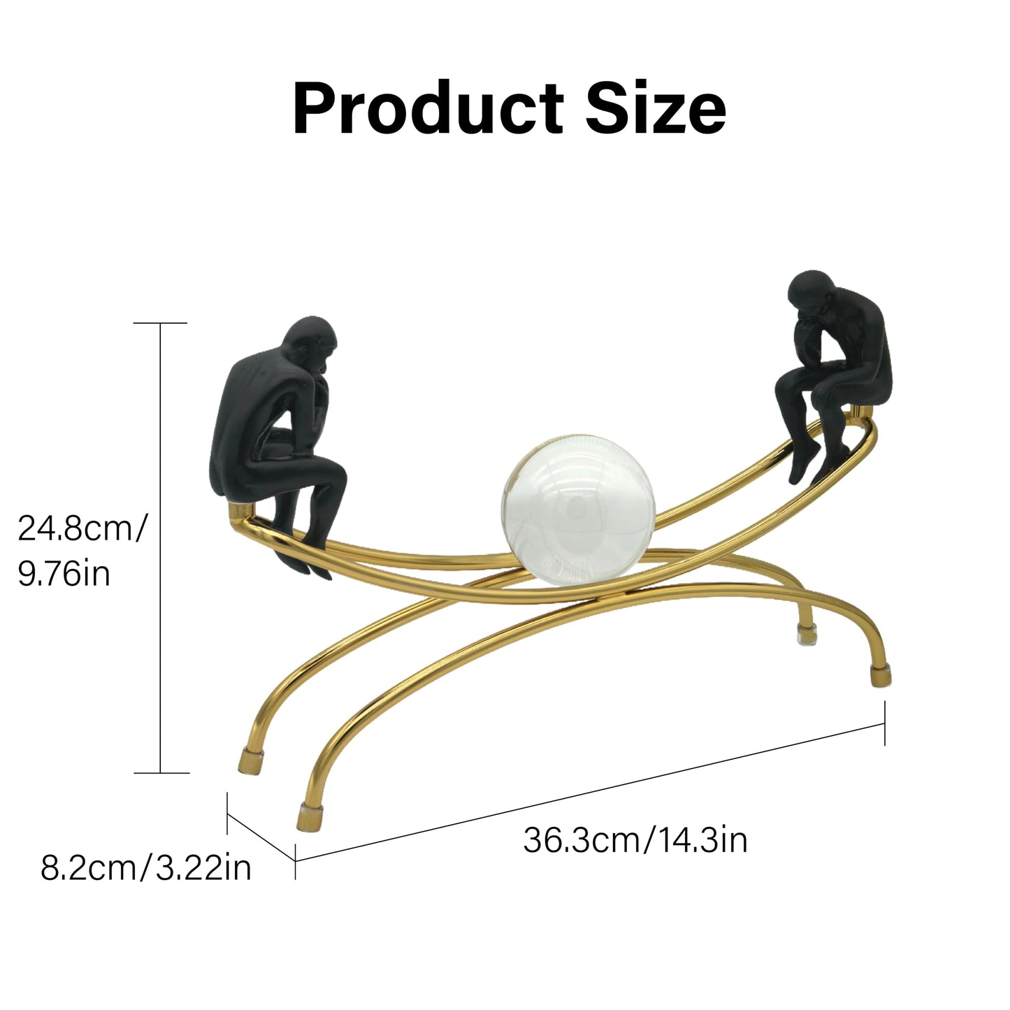 Heakrit Thinker Statue with Crystal Ball, Modern Home Sculptures Black and Gold Living Room Decor， Home Office Bookshelf Desktop Display Decoration