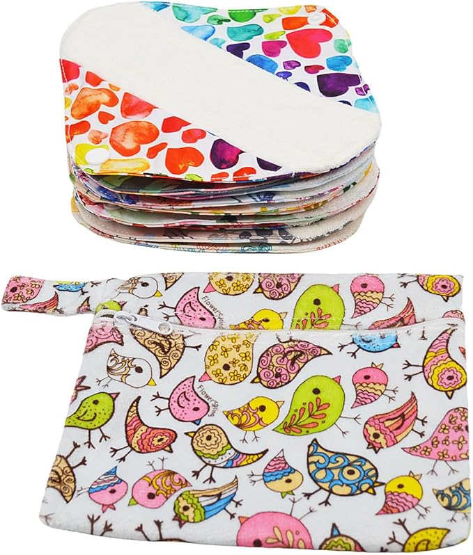 12 Pieces Cloth Menstrual Pads,Reusable Sanitary Pads,Size 8 inch Panty Liner,Unscented