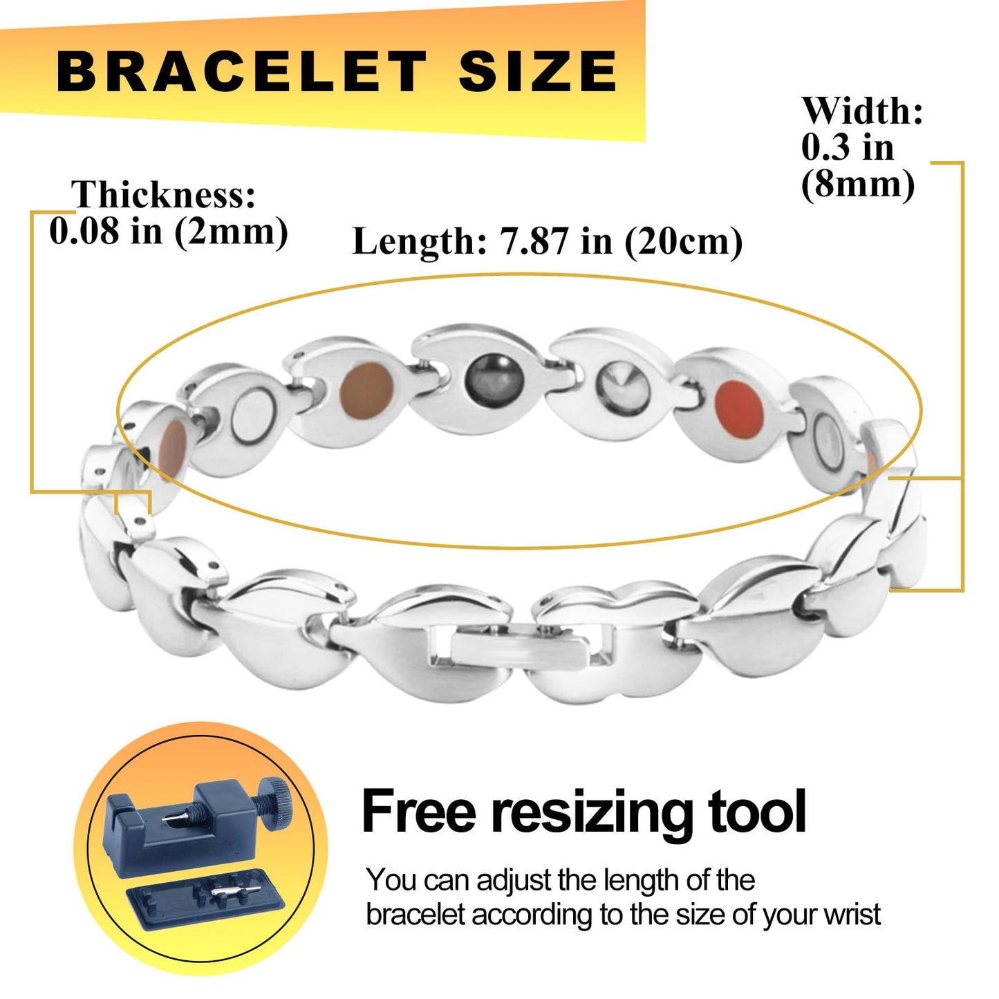 KYOSI Magnetic Bracelets for Women Stainless Steel Magnet Bracelet Special Jewelry with Sizing Tool Mothers Day Gift