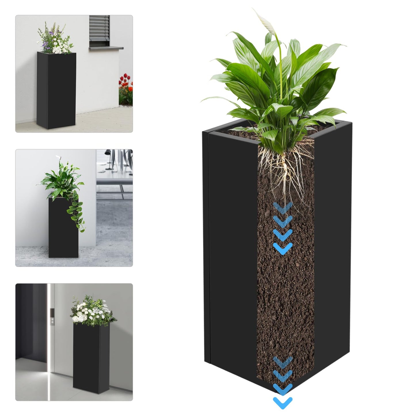 YSLoccbac Metal Planter Box 30x12x12in Tall, Rectangular Planter with Removable Insert Shelf, Outdoor Patio Garden Container for Flowers Vegetables Herbs, Steel Raised Bed