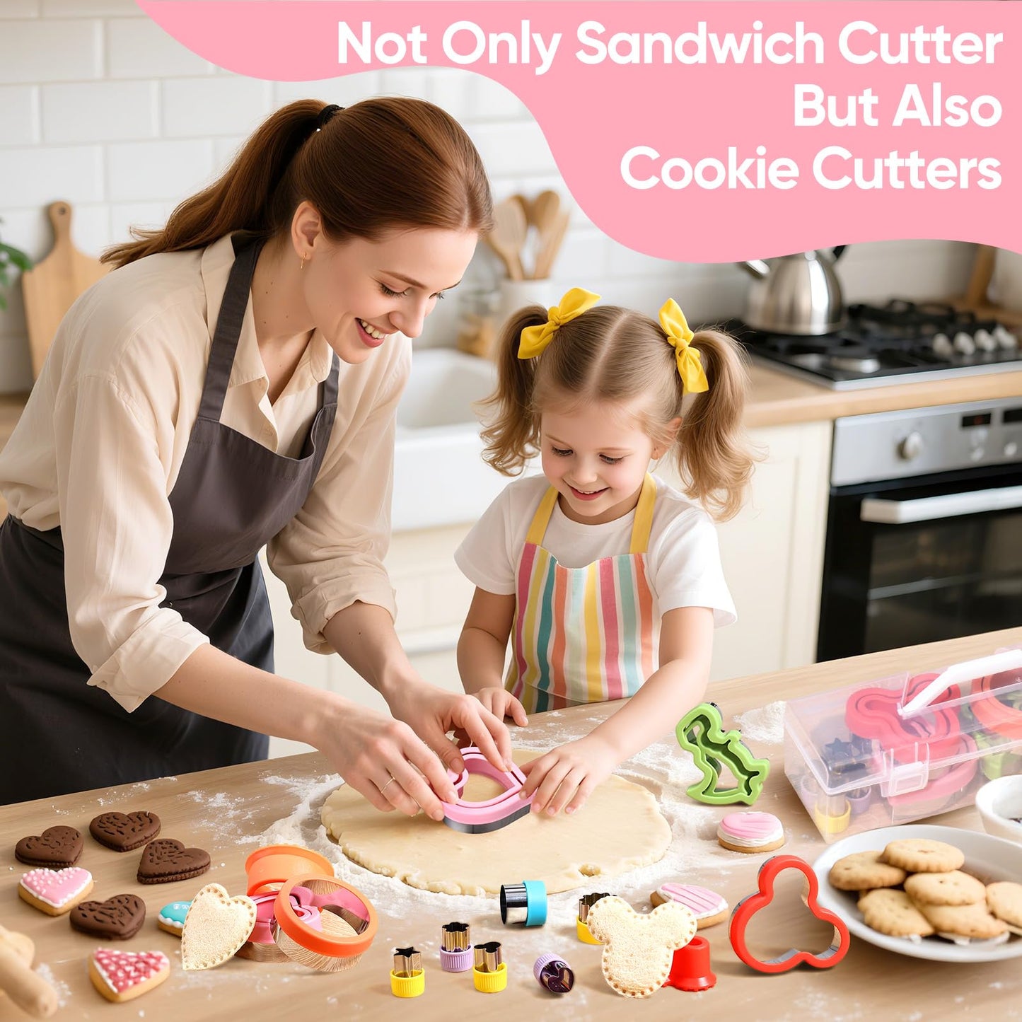 Sandwich Cutter and Sealer with Storage Case, Sandwich Maker, 24 Pcs Crustless Sandwich Cutters for Kids Lunch & Bento Box Accessories, Decruster Sandwich Maker Bread Cookie Cutters for Kids