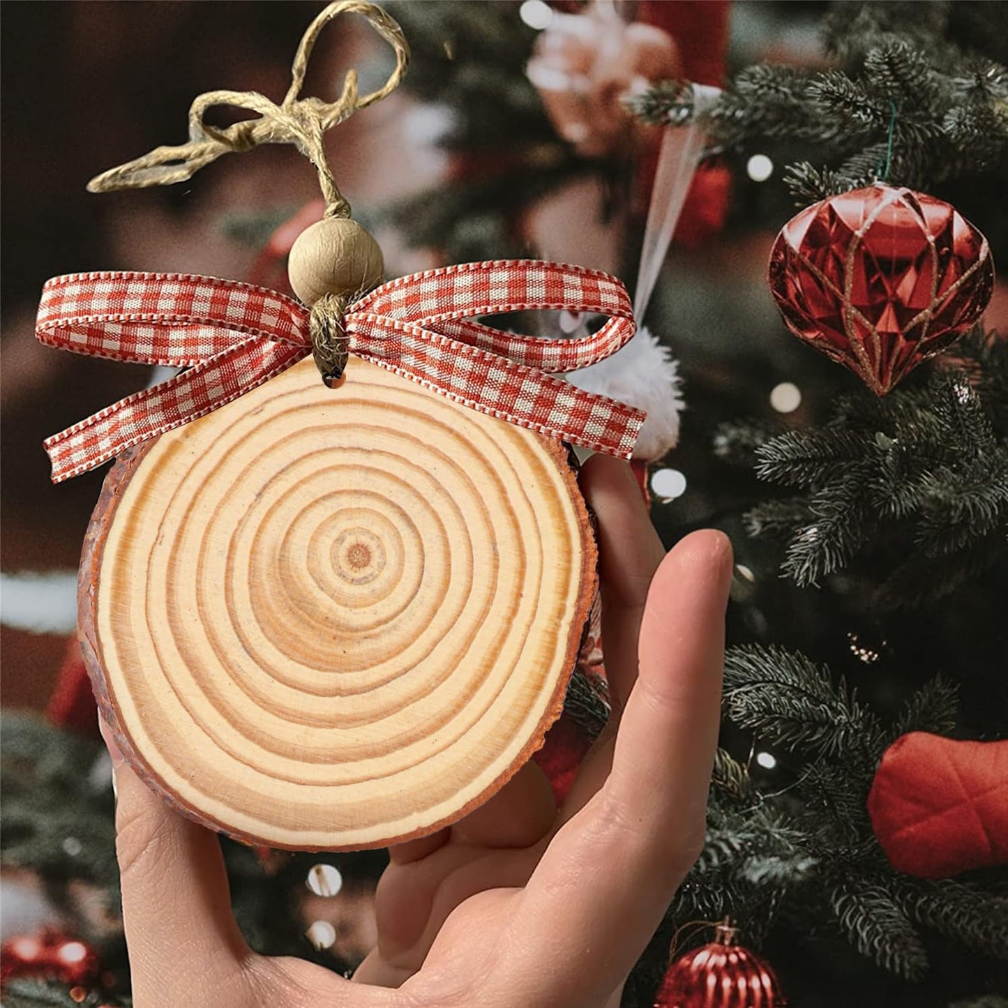 Geytetqi 76 PCS Small Wood Slices with Hole for Crafts, 3.5 Inch - 4 Inch Mini Wood Slices for Christmas Ornaments Rustic Wedding Decoration DIY Crafts, and More(Include 2 Rope)
