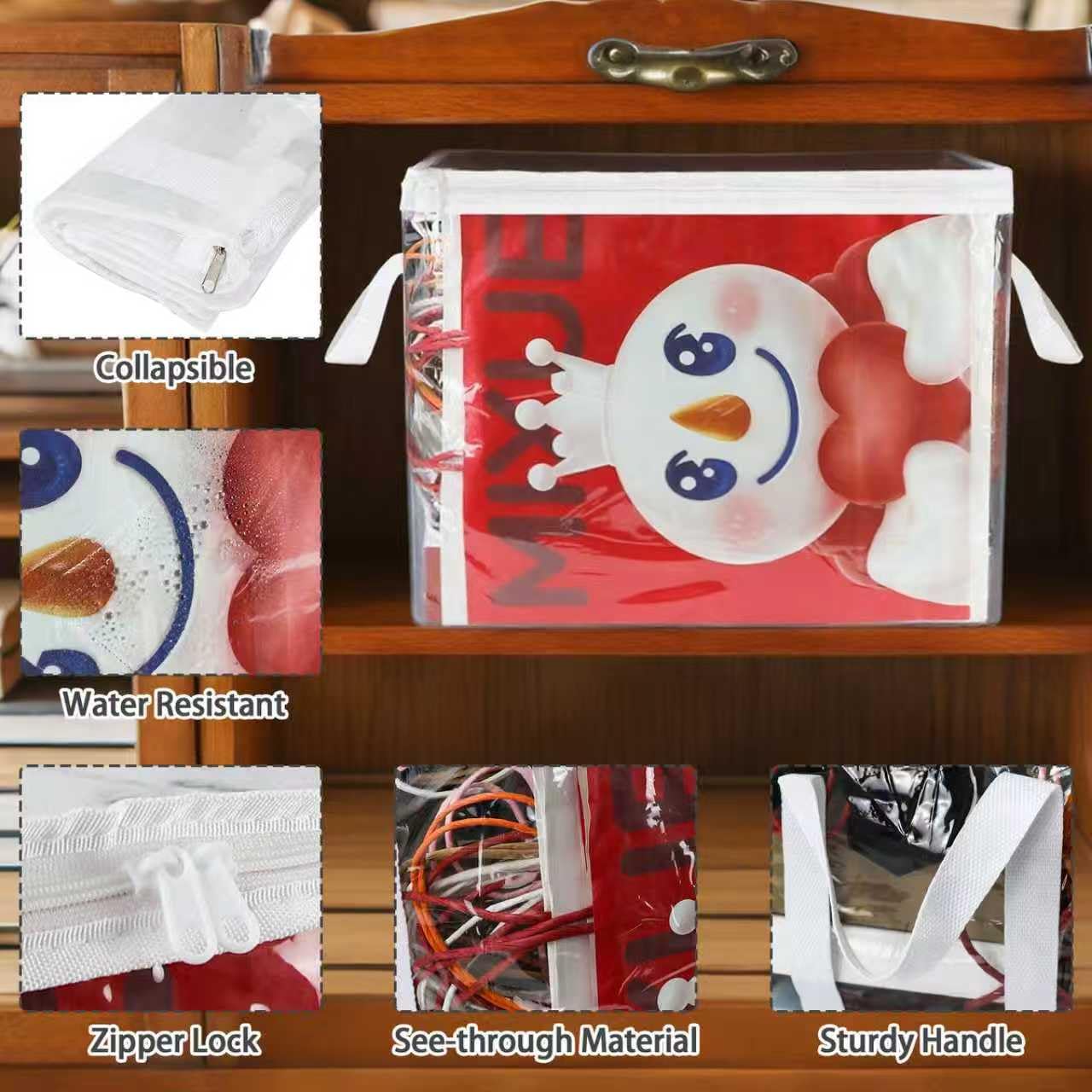 3 Pack Clear Zippered Gift Bag Storage Organizer with Handles,Organize Your Gift Wrap,Tissue Paper, Tape,Bow, Ribbon,Card,Ornament-Christmas Wrapping Supplies Storage Bag-3 Different Sizes（L+M+S)