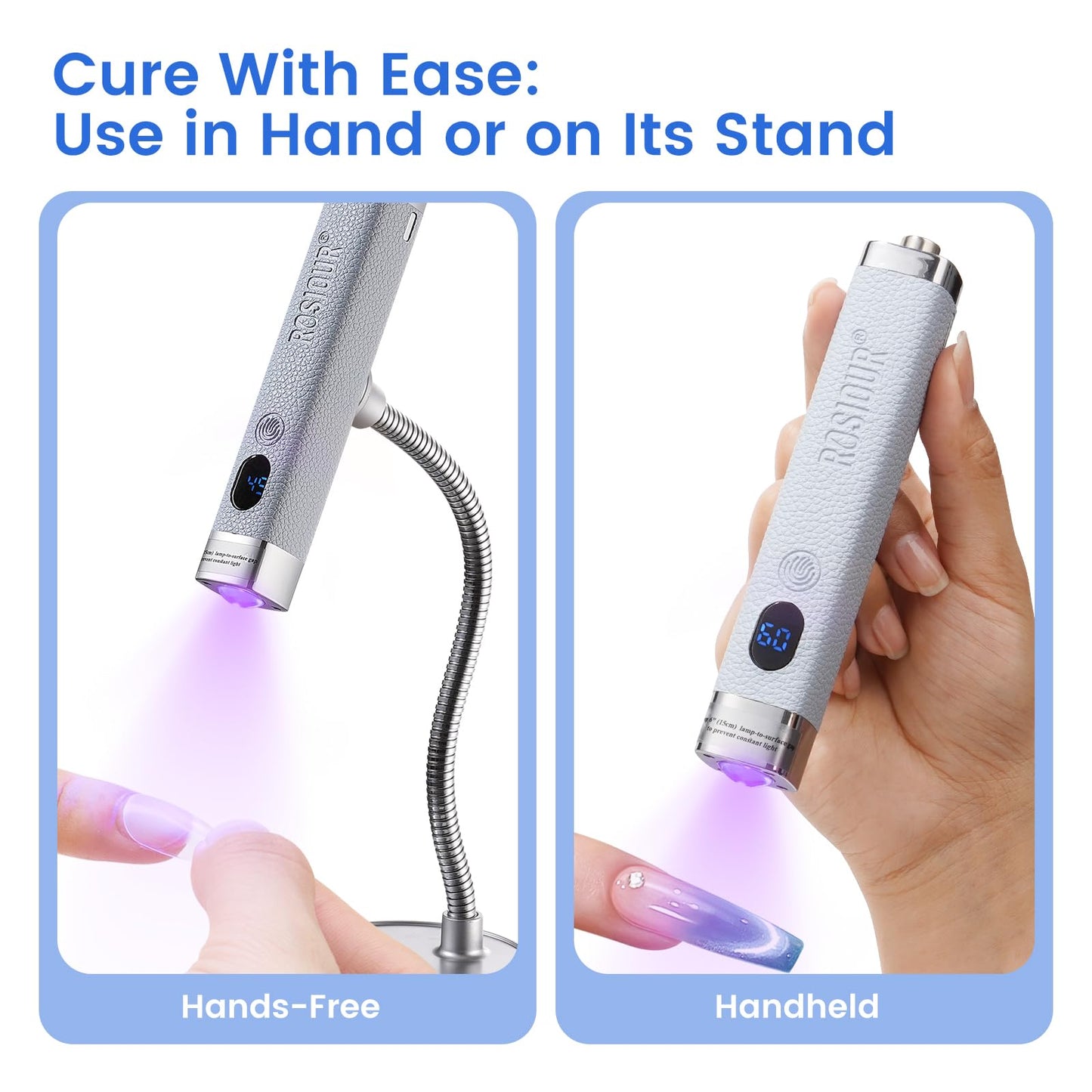 Rosiour Handheld Mini UV Light for Nails: Flash Cure UV Led Nail Lamp with Cat Eye Magnet- Hand Held Fast Dry Single UV Lamp Pen with Auto Sensor for Manicure Home Salon (Blue)