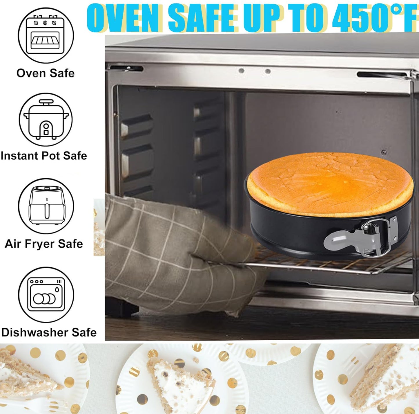 Round Cake Pan Sets for Baking Cake Decorating Supplies: 4 Non-Stick Springform Pans Set (4, 7,9,10 inches), Icing Tips, Cake Leveler – Multi-functional Leak-Proof CheeseCake Pan