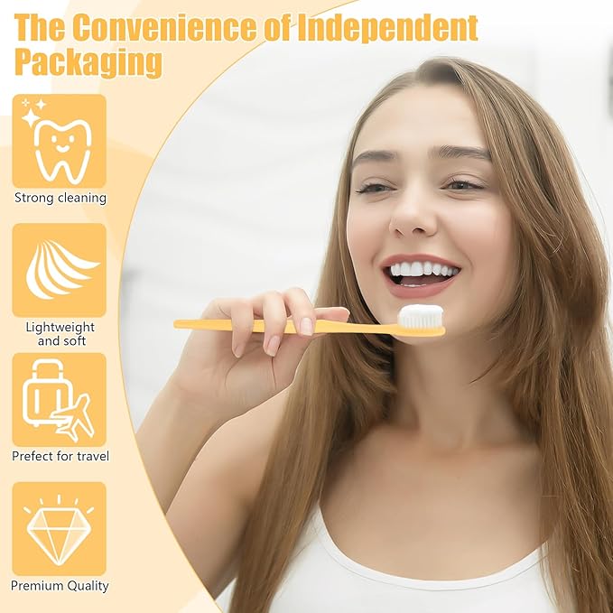NICEMOVIC 120 Pack Disposable Toothbrushes Bulk with Toothpaste and Comb Travel Size Toothpaste Set Homeless Care Package Supplies Bulk for Individually Wrapped Disposable Travel Hotel Charity, Yellow