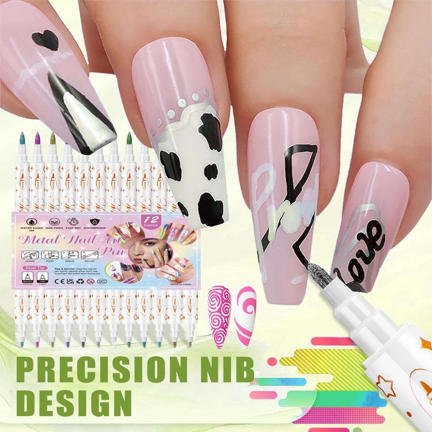 12 Color 3D Nail Art Pens Set,3