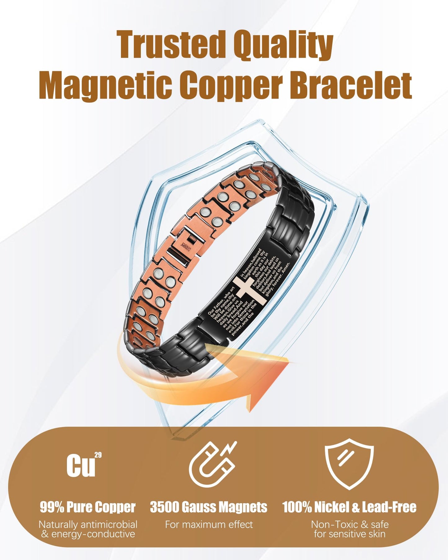 Jeracol Copper Bracelet for Men, Ultra Strength Magnetic Bracelets with 3500 Gauss Magnets - Adjustable Sizing Tool & Gift Box (Black Cross Style)