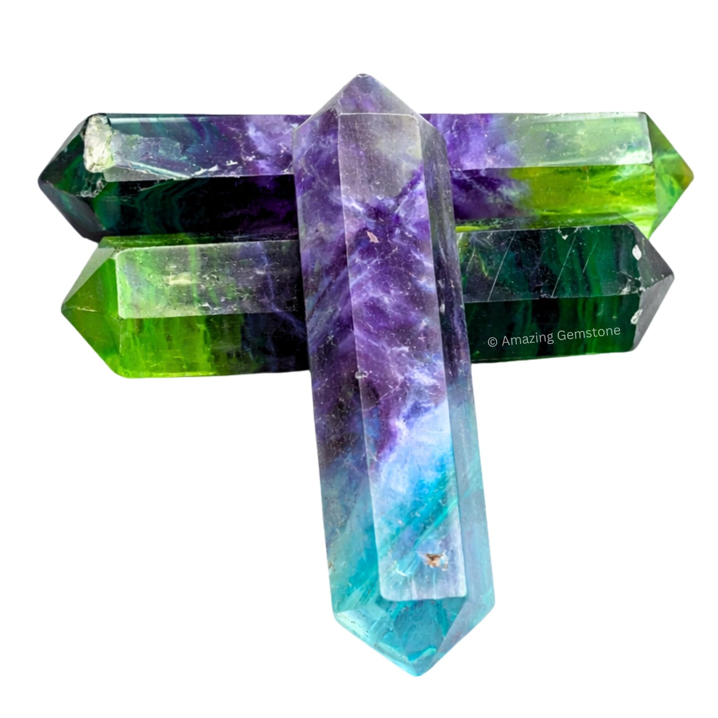 Amazing Gemstone Fluorite Crystal Points Bulk Healing Crystals - Pack of 3 Double Terminated Healing Wand Point Bulk Crystals for Crafts, Crystal Grid, DIY Work - Premium Crystals for Beginners Gifts