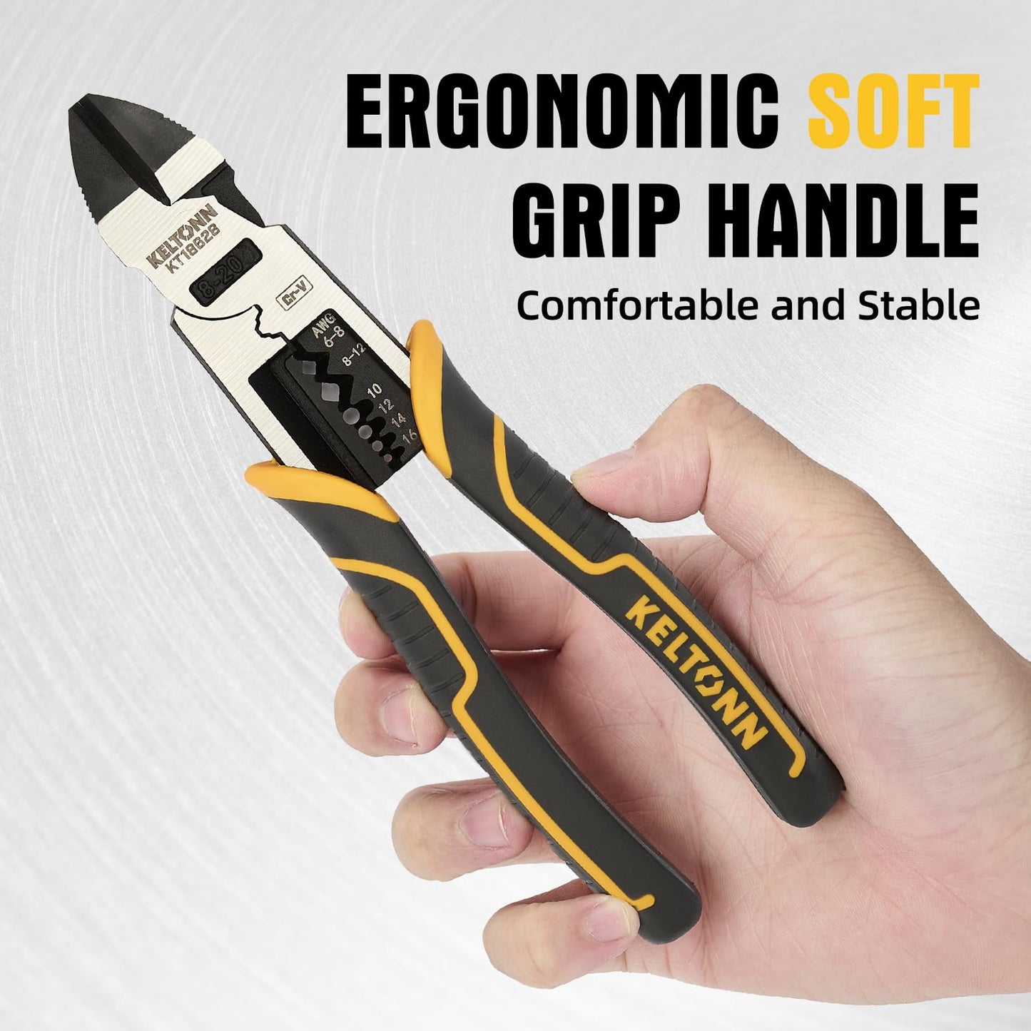Fancytool Multi-Function Diagonal Pliers, 8-inch 4-in-1 Cr-V Steel Heavy Duty Side-Cutting Pliers with Cutting, Stripping, Crimping, and Gripping for Electricians and Homes