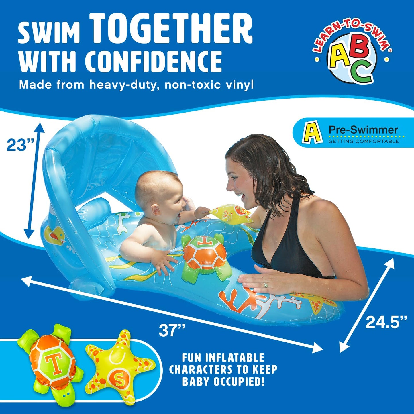 Poolmaster Mommy & Me Baby Pool Float with Sun Shade, Infant and Toddler Swim Float for Ages 8–24 Months, Dual Ring Shared Swim Design with Drop Seat for Comfort and Safety