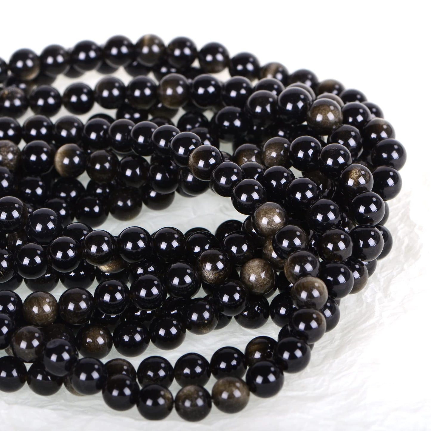 ICAI (Gold Obsidian) Natural Stone Beads Gemstone Round Loose Beads Crystal Energy Stone Healing Power for Jewelry Making DIY,1 Strand 35-37pcs(10mm)