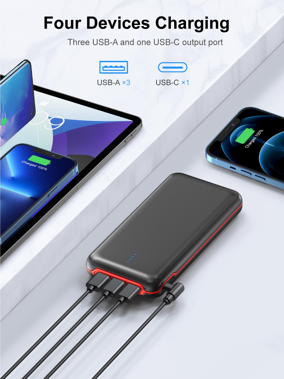 Portable Charger, 30000mAh 22.5W Fast Charging Power Bank with Flashlight and 4 Outputs, USB C External Charger, Travel Essential Battery Pack for iPhone, Galaxy, LG, Pad Mini, Tablet, and More