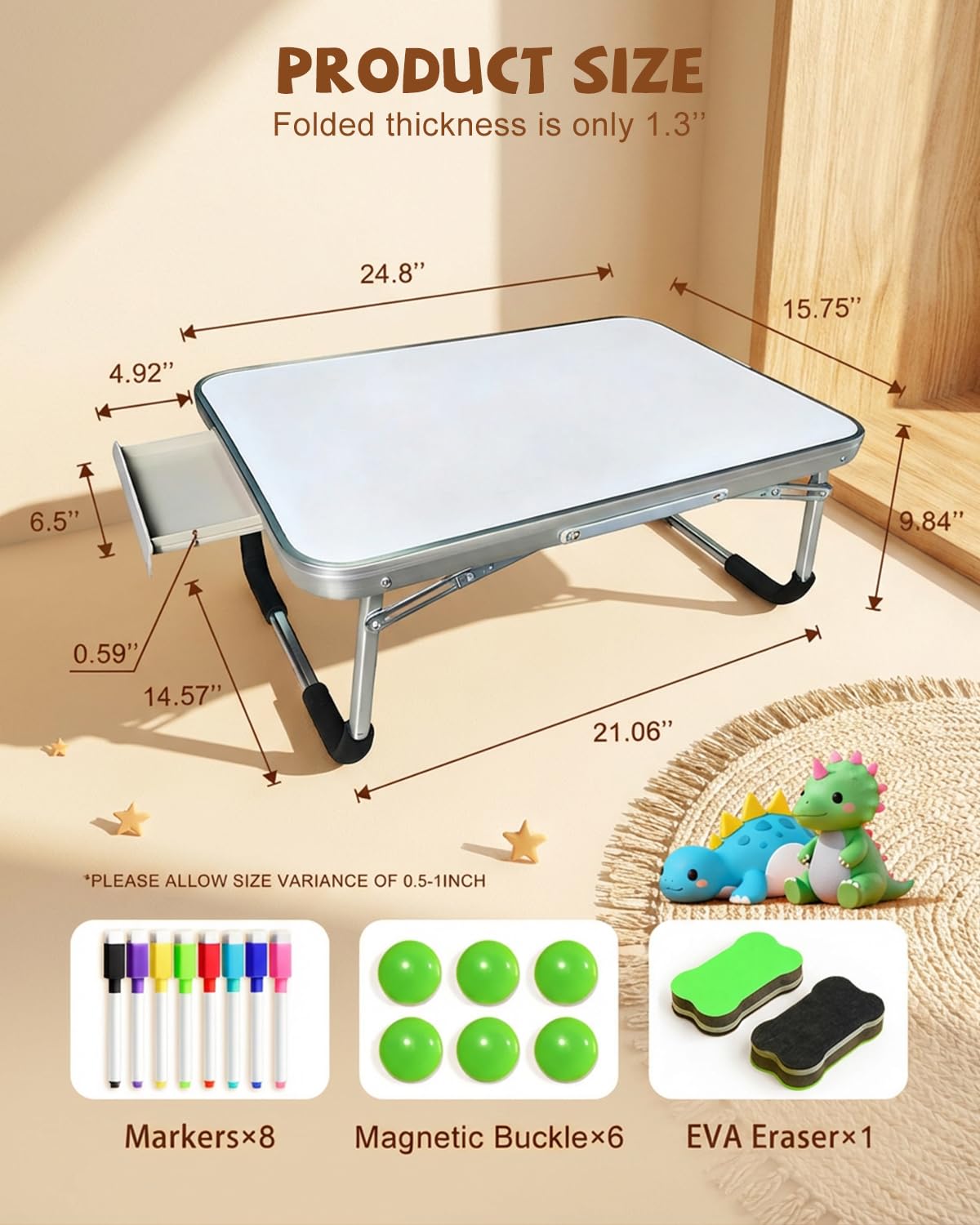 Lap Desk, Dry Erase Board Table with Markers & Magnets, Portable Foldable Art & Activity Desk for Drawing, Writing & Play, Home and Travel Use