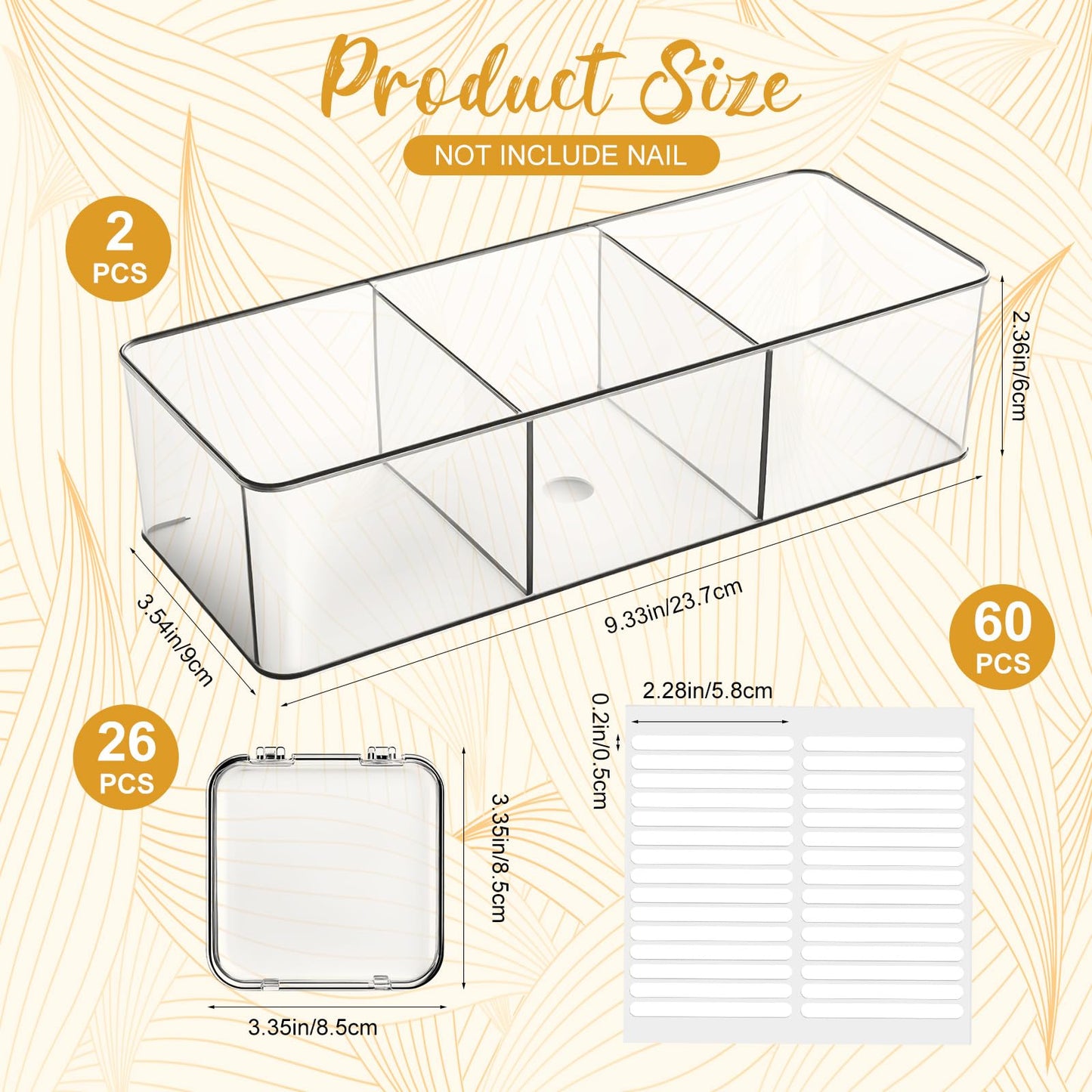 LemonRoad 24 Pcs Press on Nail Storage Box Container with 2 Big Box Organizer Case False Nail Organizer Acrylic Display Case Packaging Boxes with Adhesive Double Sided Tape for Nails Art