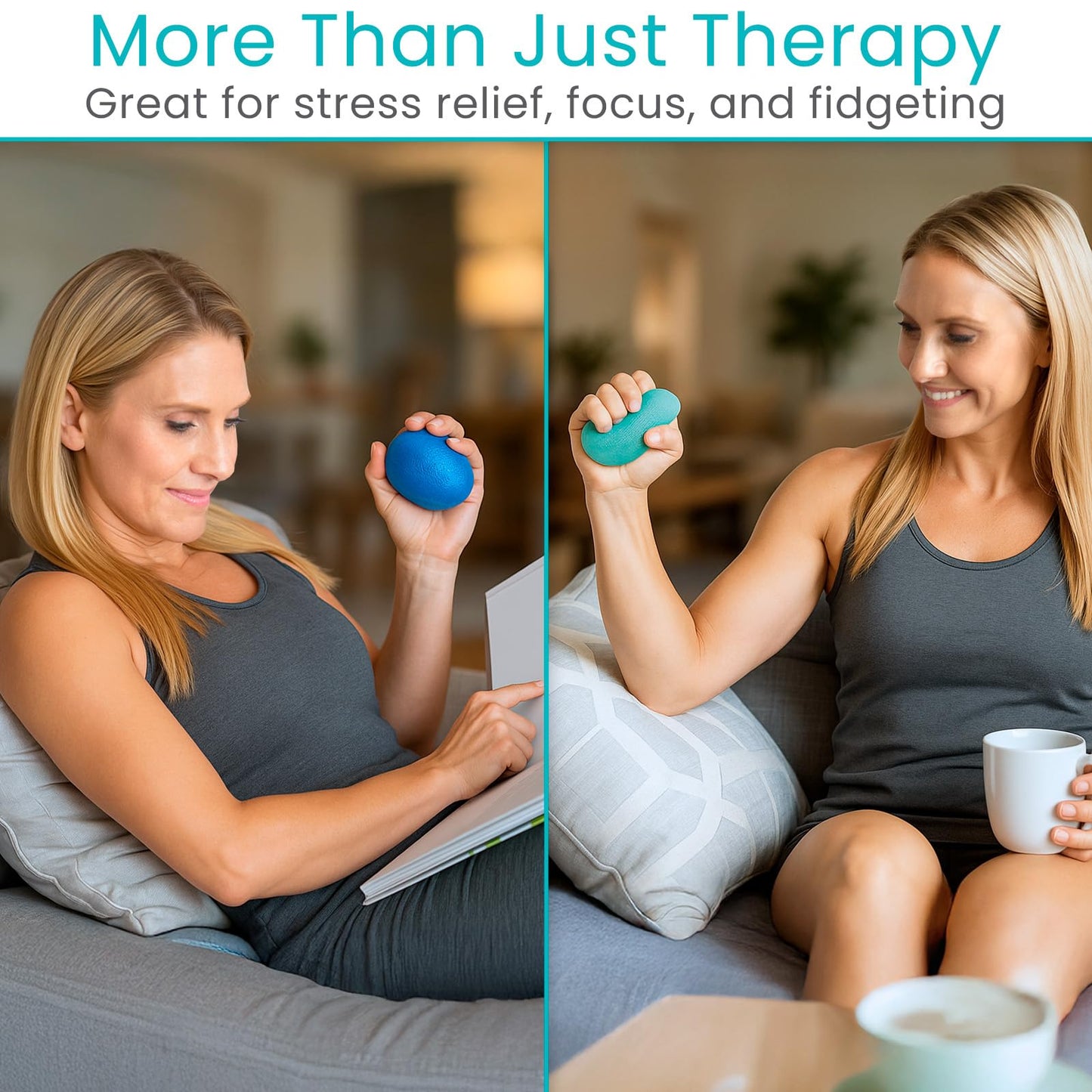 Vive Squeeze Balls for Hand Therapy Set (4 Pack) - Grip Strengthener Occupational Exercise Equipment for Arthitis, Parkinsons, Stroke, Carpal Tunnel Recovery - Stress Relief Massage Putty Finger Toy