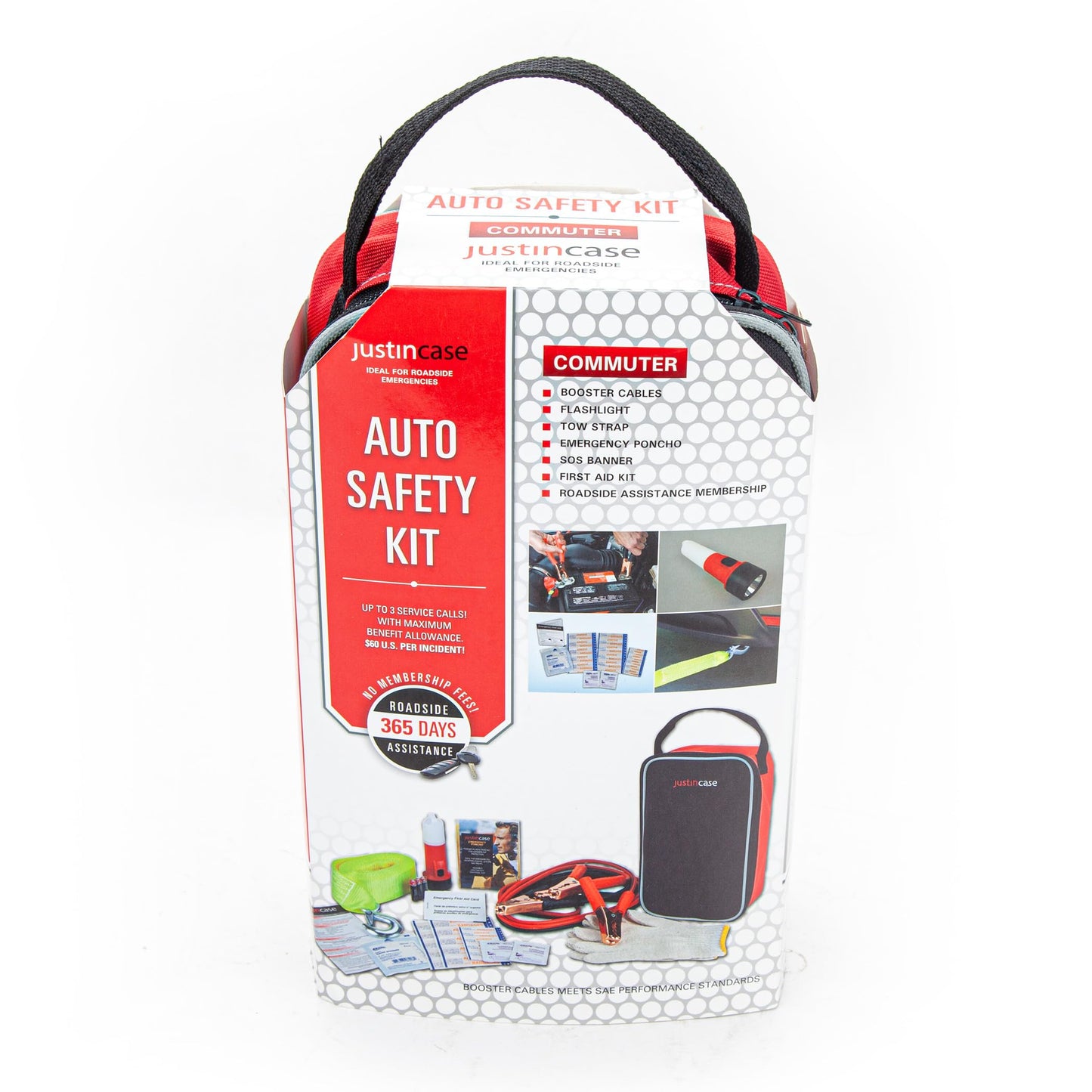Justin Case Commuter Portable Roadside Emergency Car Kit with Heavy-Duty Jumper Cables & 365-Day Roadside Assistance