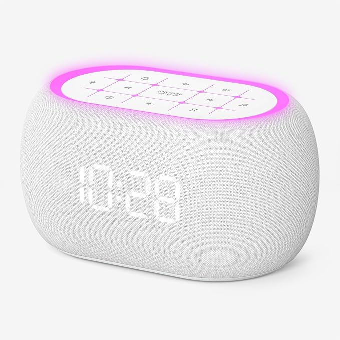 ANJANK White Noise Sound Machine Alarm Clock with Hi-Fi Bluetooth Speaker, 21 Soothing Sounds/7 Night Lights, 0-100% Dimmer/Sleep Timer/Volume Control, Soother for Adults Kids Sleeping, Bedroom, White