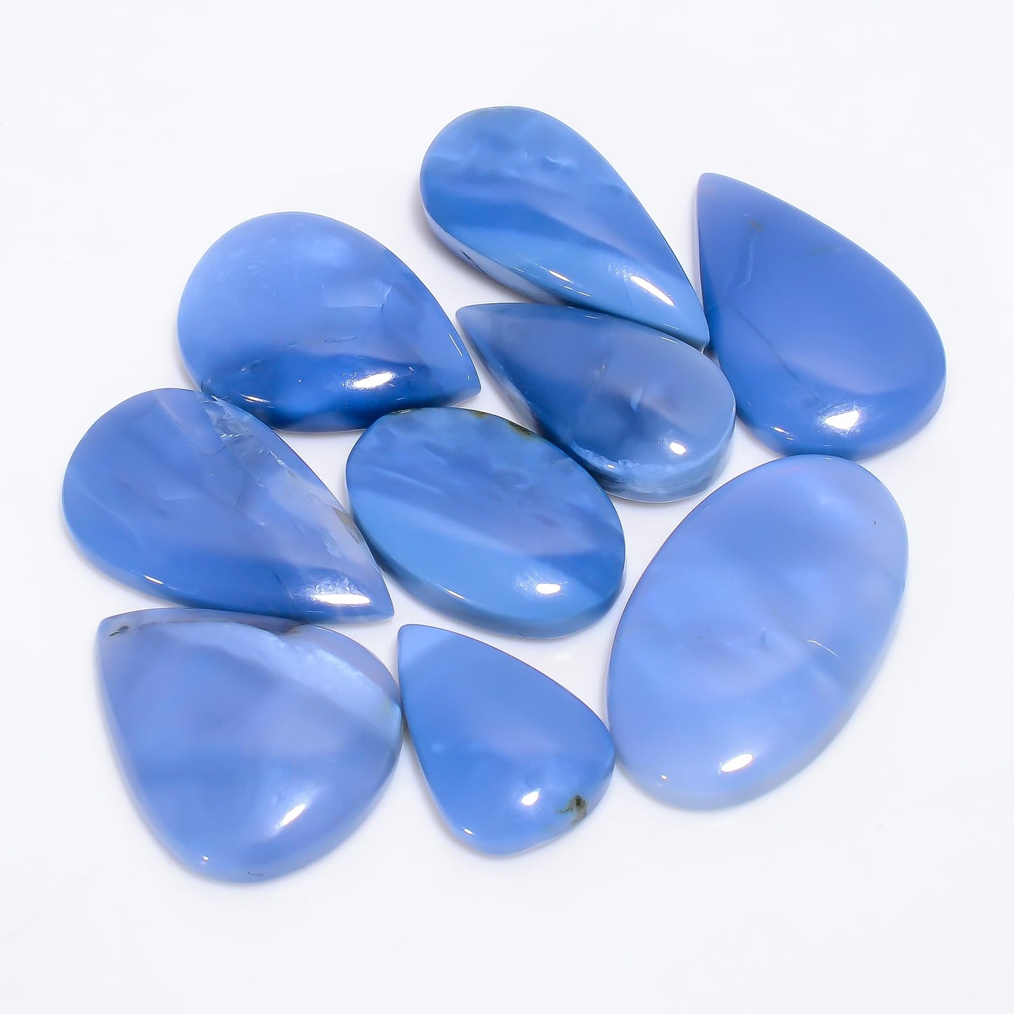 Natural Blue Opal Gemstone- Healing Crystals for DIY Jewelry Making -Loose Natural Cabochon -Perfect for Crafting Unique Jewelry Designs (5 pcs, 25-35 mm)