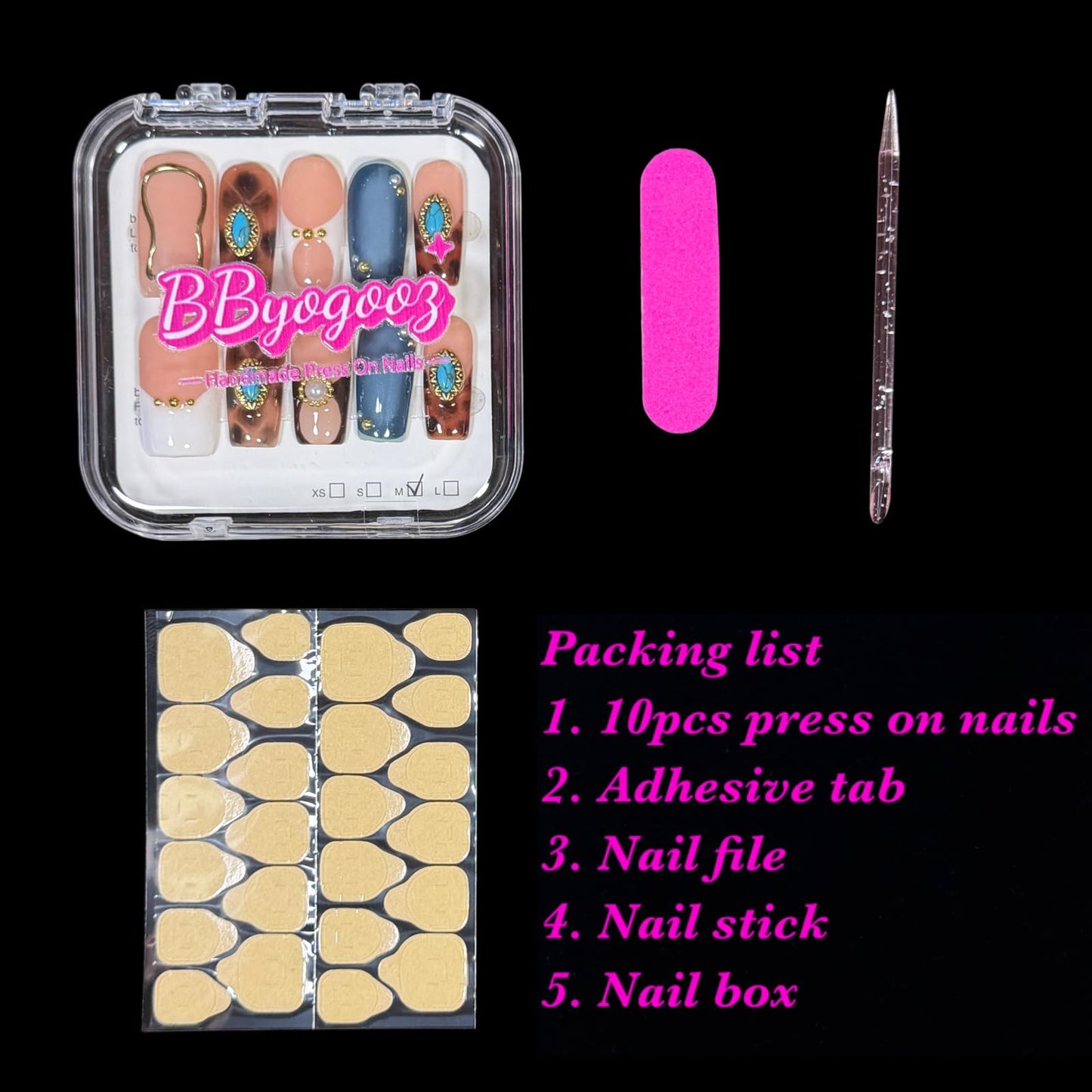 Handmade Press on Nails - Turquoise & White French Tip Short/Medium Square Shape, Amber Print Acrylic Reusable False Nails with Pearl Accents (Turquoise, S)