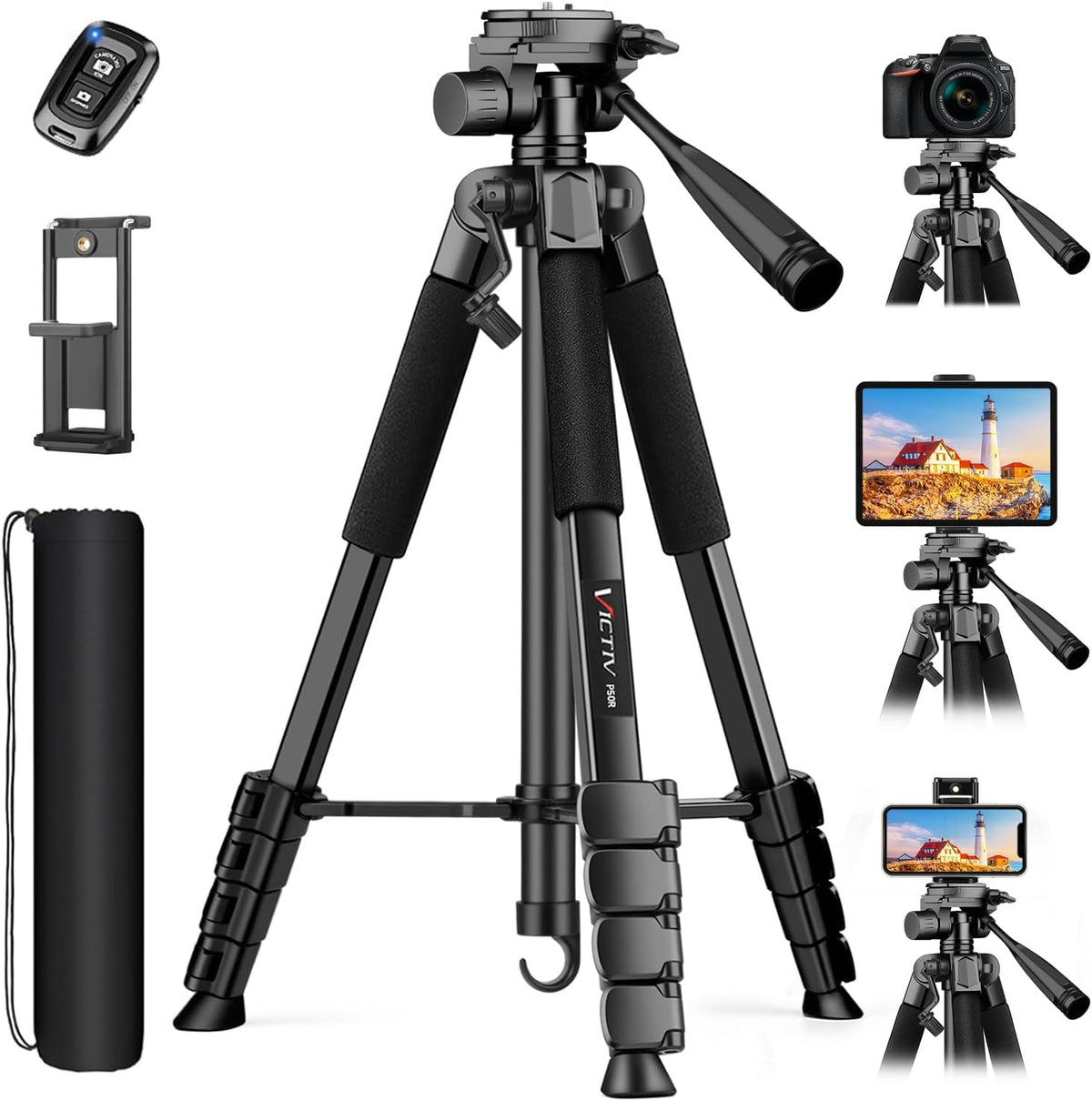 Victiv 68" Phone Tripod Stand, Tablet Tripod for iPhone iPad with Remote and Holder, Phone Stand for Video Recording Travel Photo Vlog Photography, Compatible with Smartphone Digital Camera