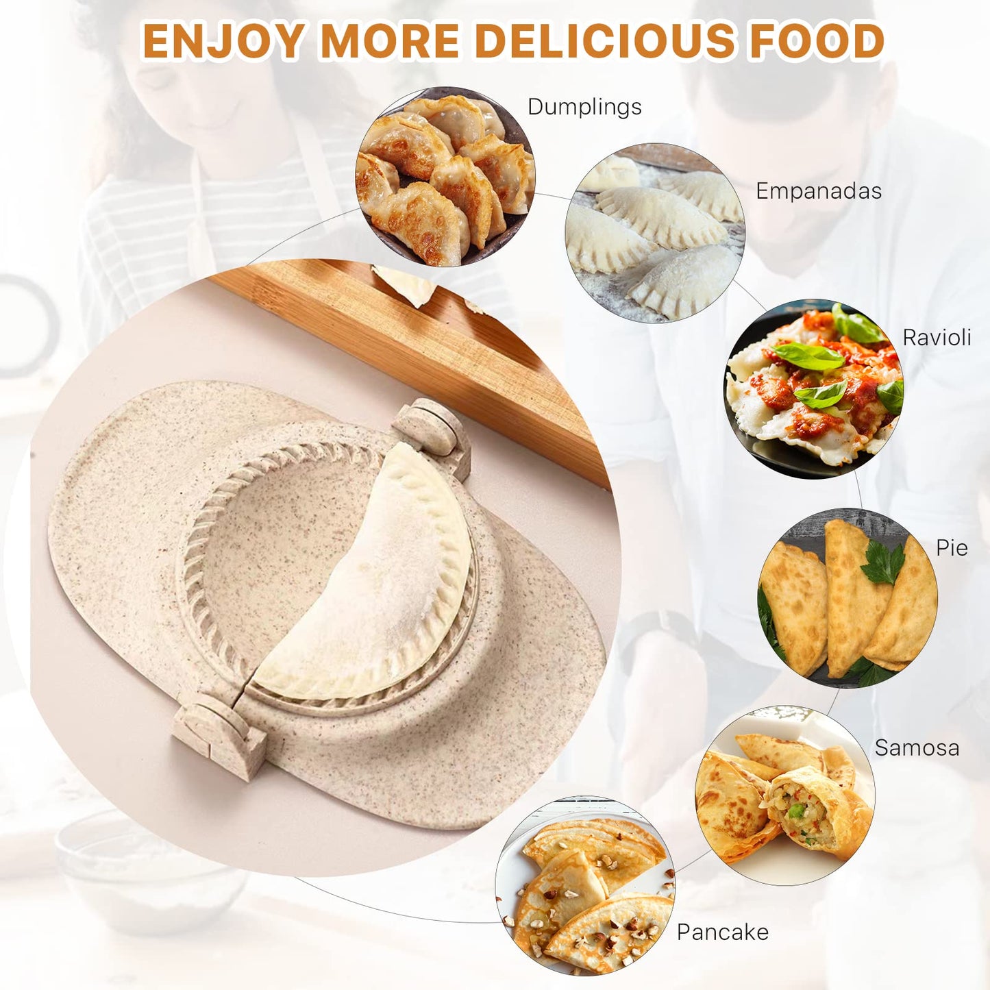 Worldity 7 Pieces Empanada Maker Press, All-in-One 3 Size (4.25/3.14/2.67in) Dumpling Maker Press with Dough Cutter and Stuffing Spoon, Dumpling Mold for Pierogi, Chinese Dumplings, Ravioli and Pie
