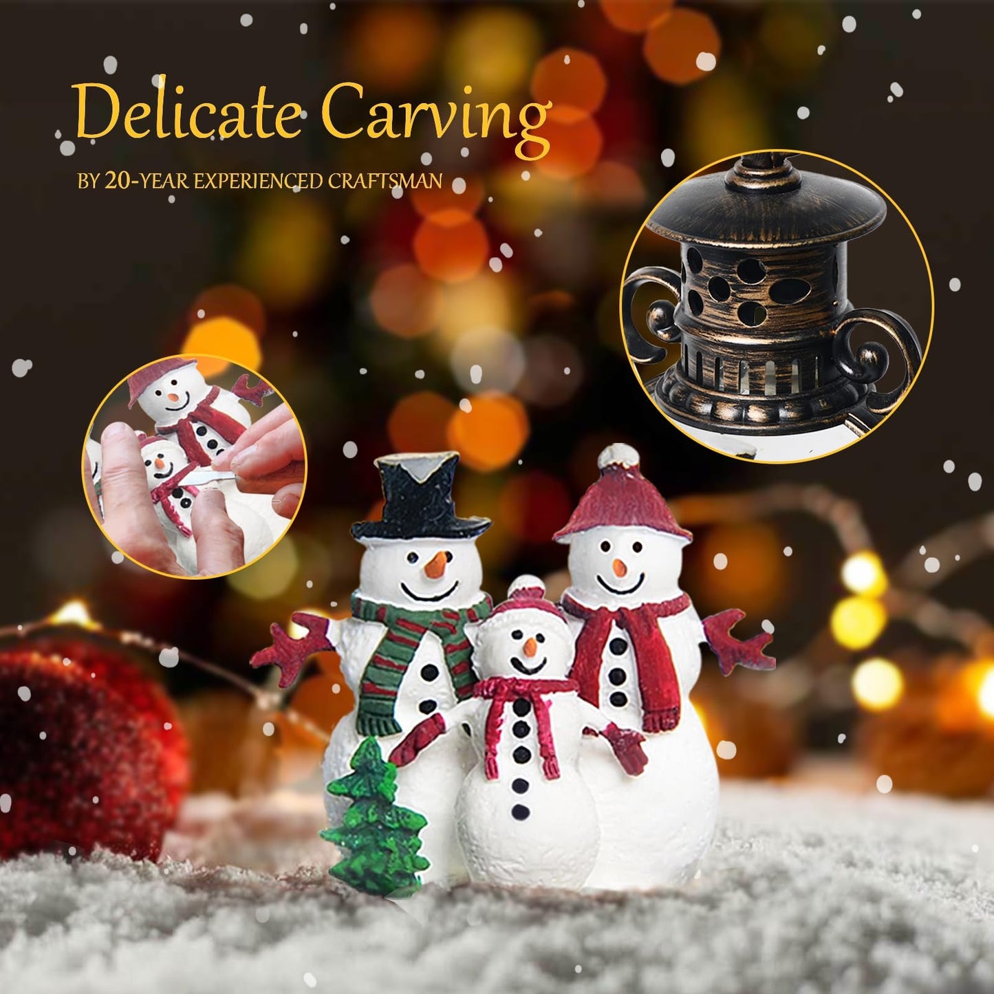 Christmas Snow Globes, Christmas Snowman Snow Globes Lantern with 8 Songs, 6H Timer Battery & USB Powered Glitter Music Box for Christmas Table Decorations Home Decor